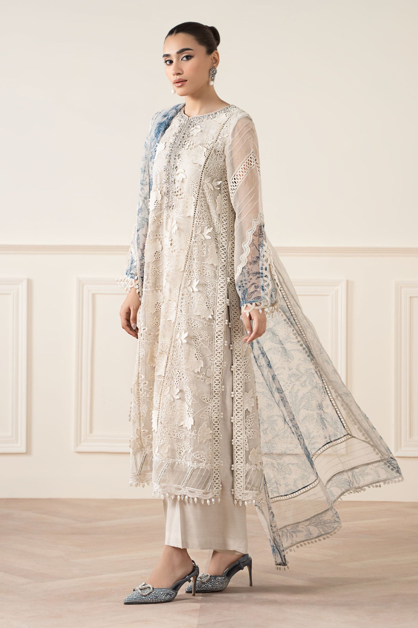 3 Piece Embroidered Organza Suit