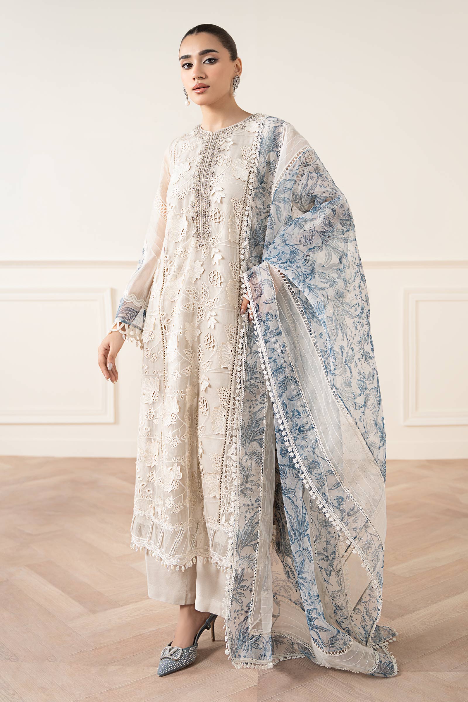 3 Piece Embroidered Organza Suit