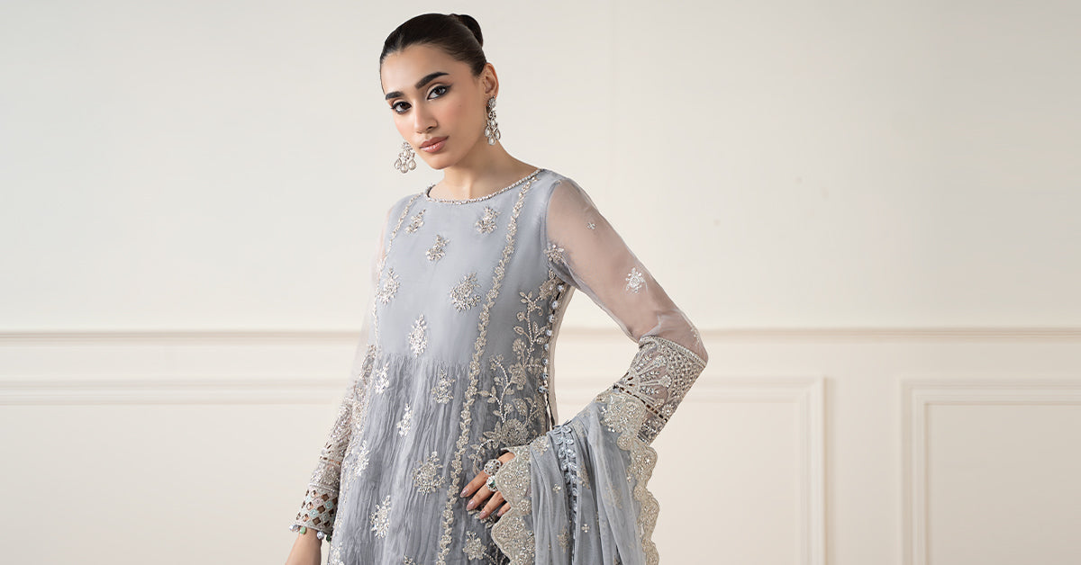 3 Piece Embroidered Organza Suit