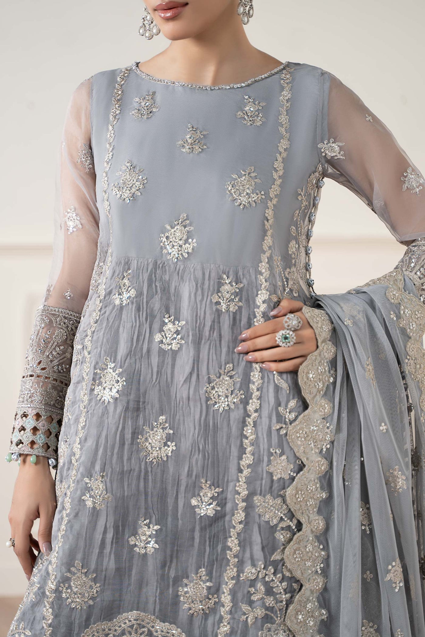 3 Piece Embroidered Organza Suit
