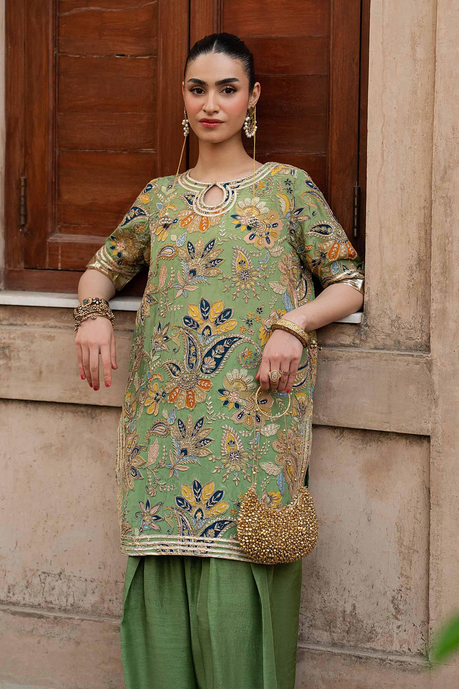 3 Piece Embroidered Raw Silk Suit