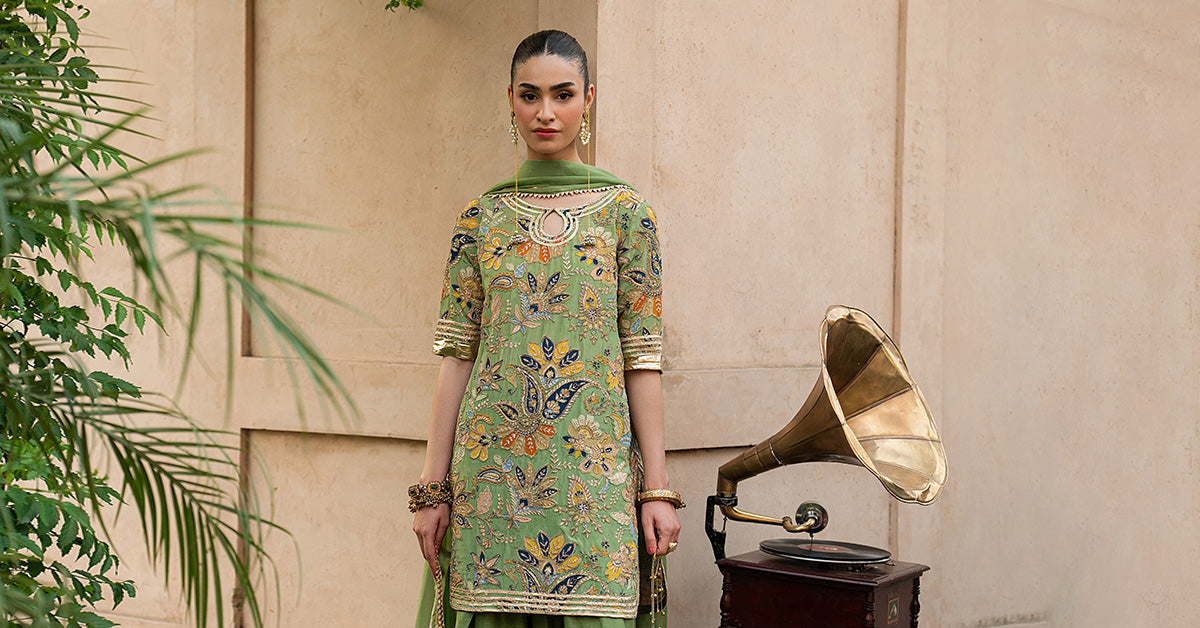 3 Piece Embroidered Raw Silk Suit