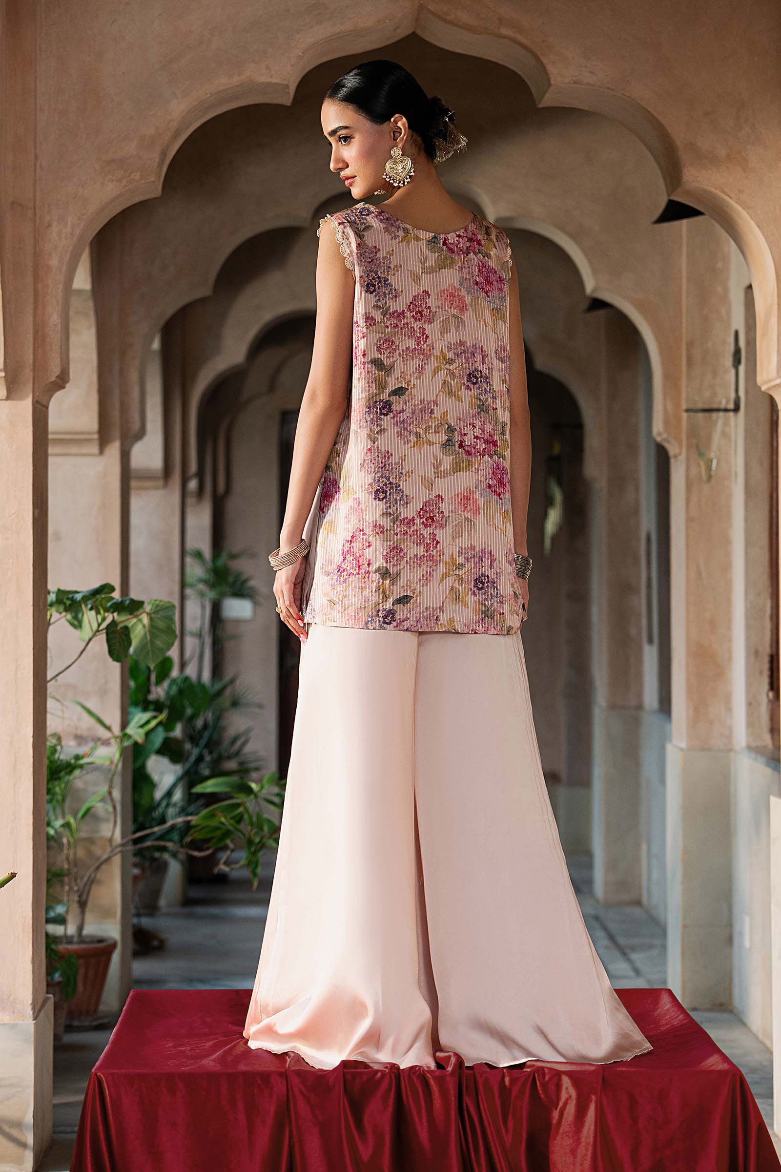2 Piece Embroidered Textured Silk Suit