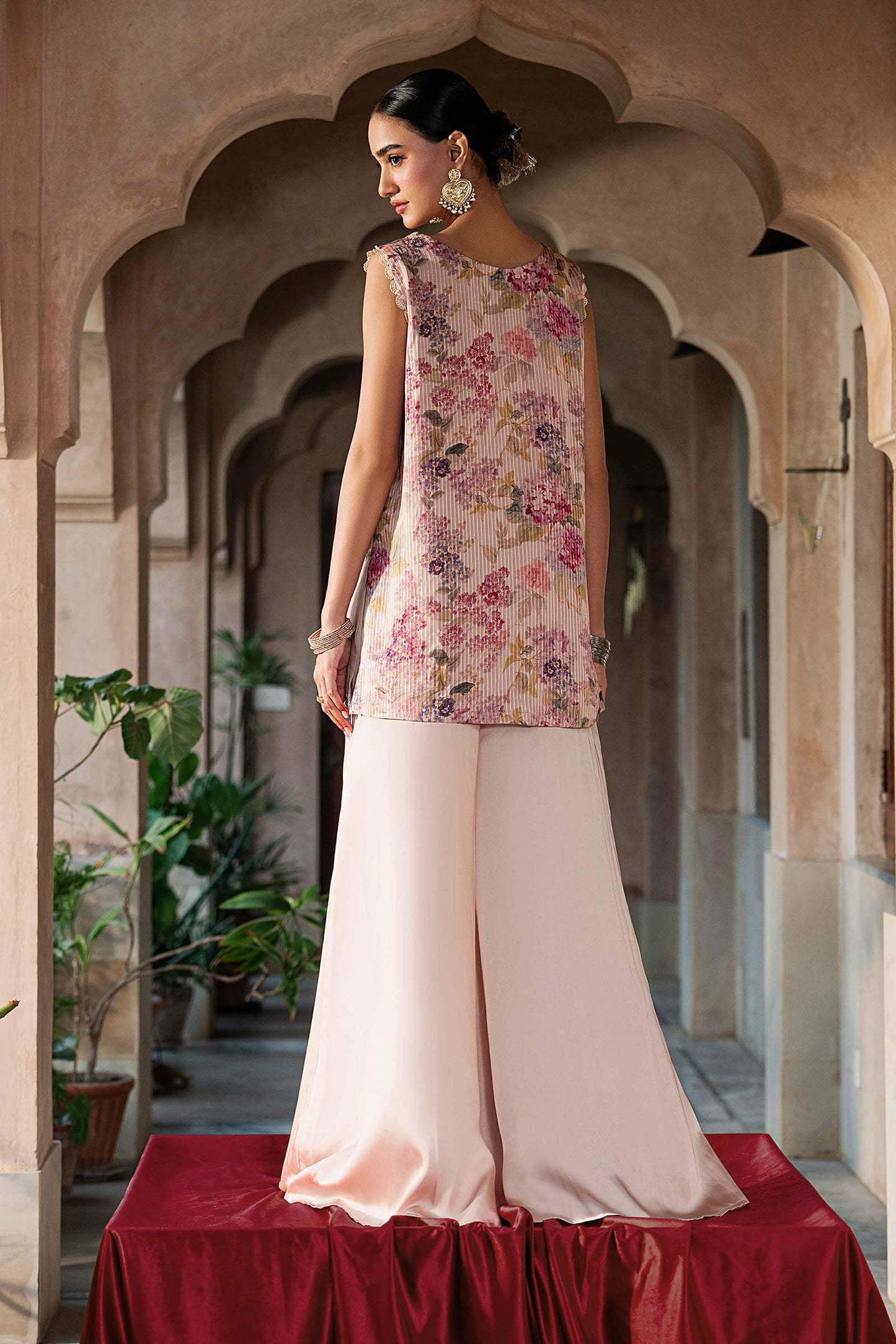 2 Piece Embroidered Textured Silk Suit