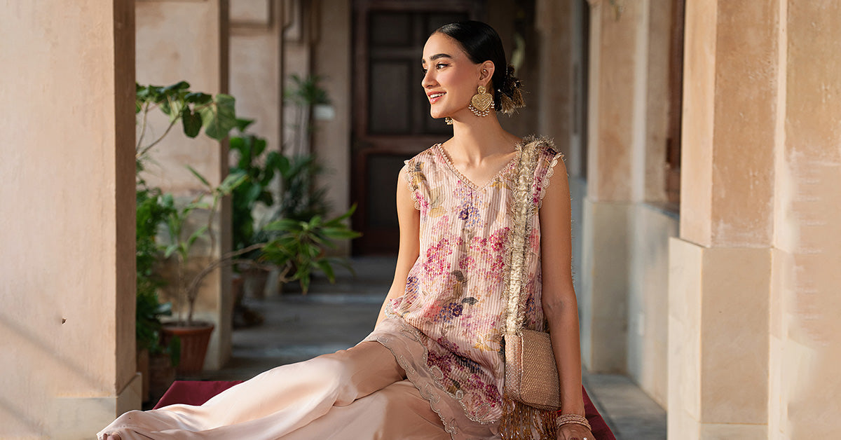 2 Piece Embroidered Textured Silk Suit