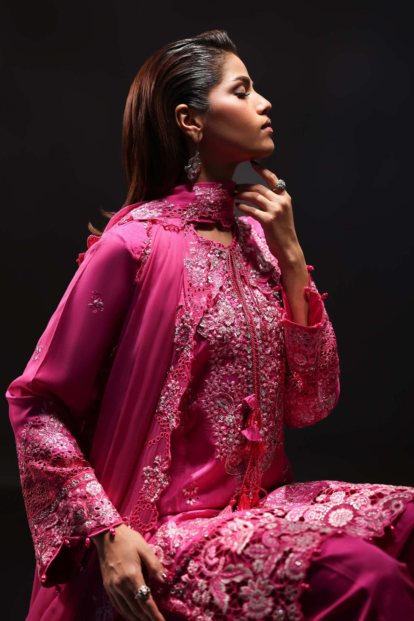 3 Piece Embroidered Raw Silk Suit