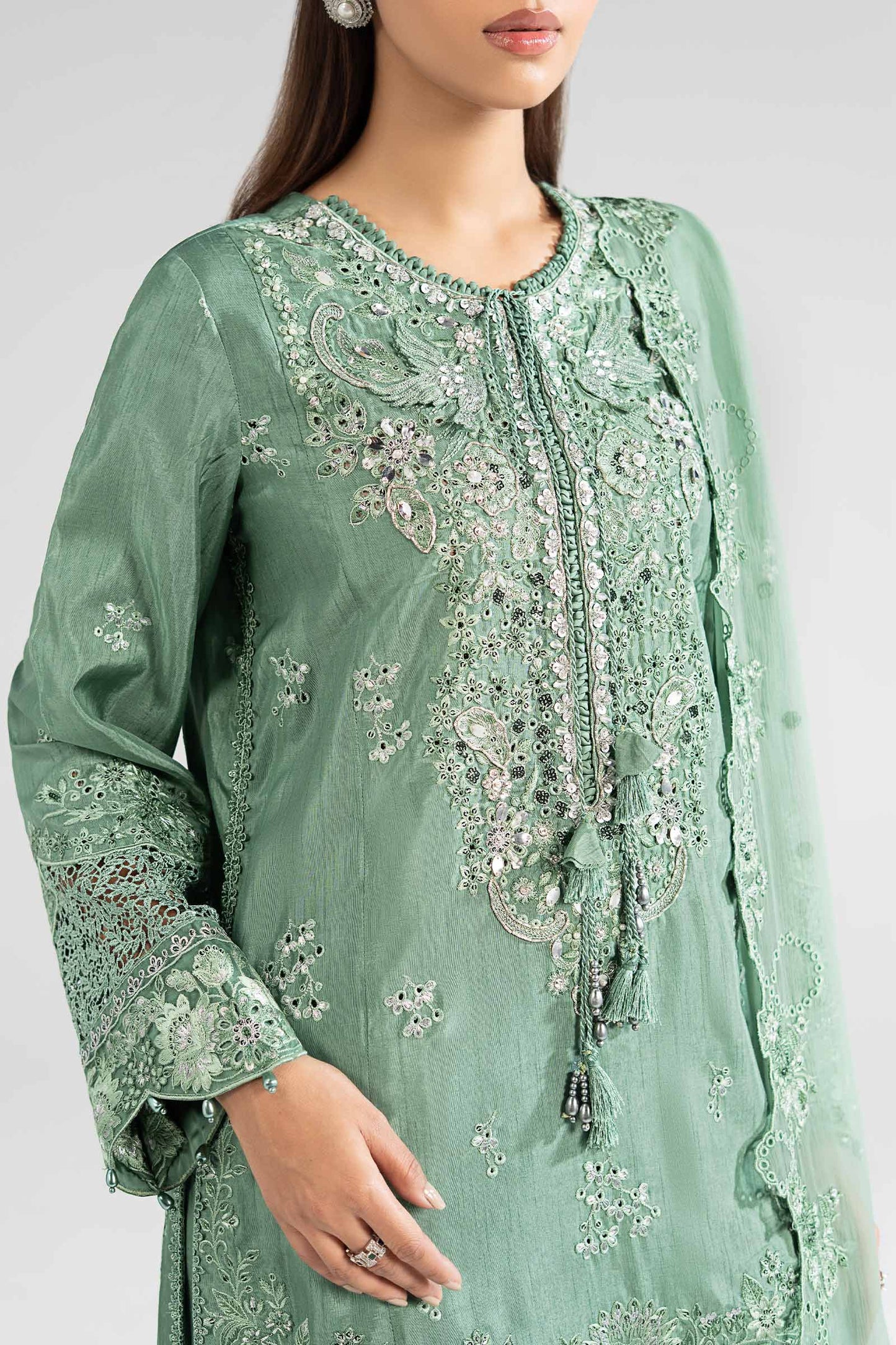 3 Piece Embroidered Raw Silk Suit