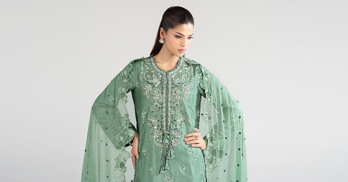 3 Piece Embroidered Raw Silk Suit