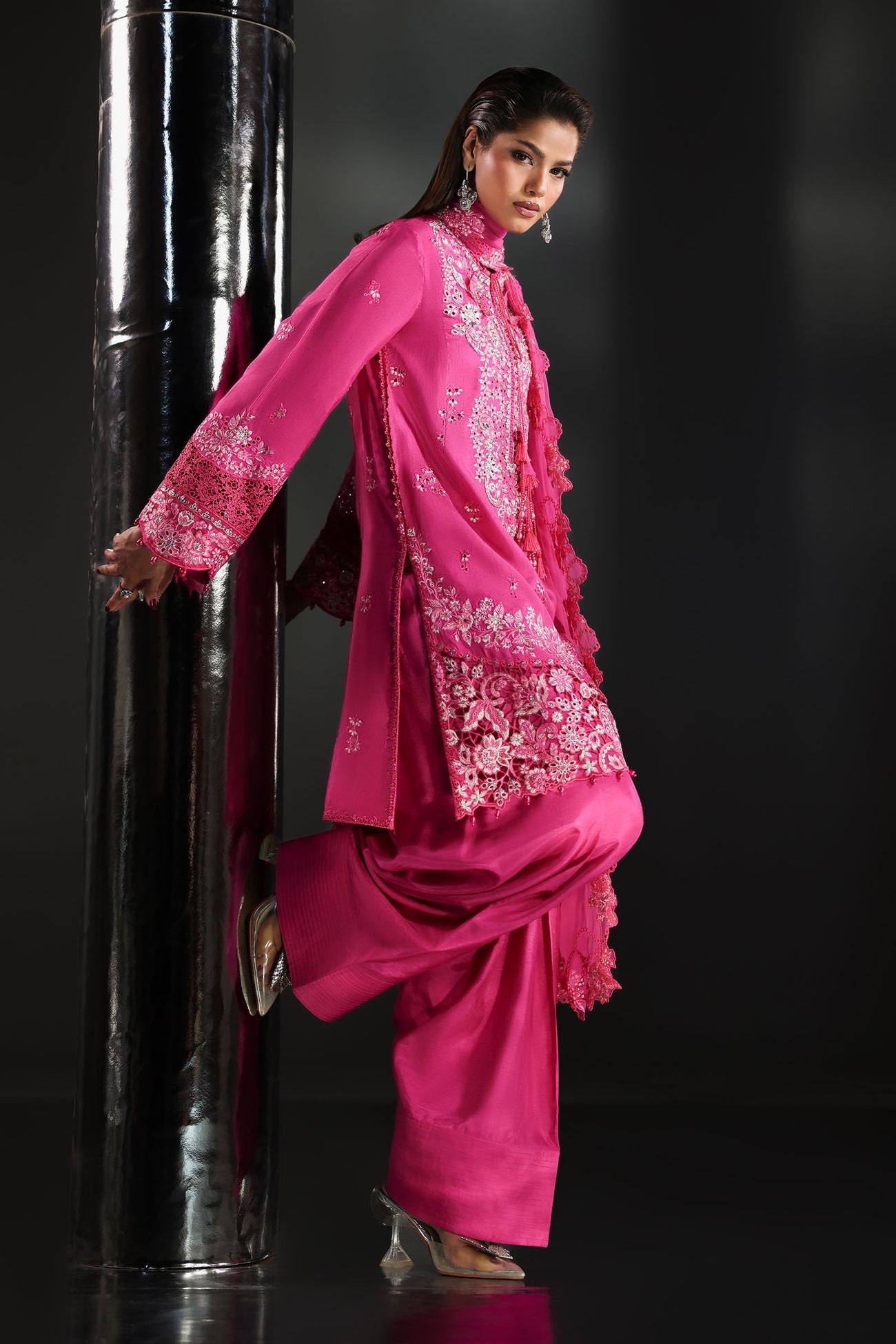 3 Piece Embroidered Raw Silk Suit