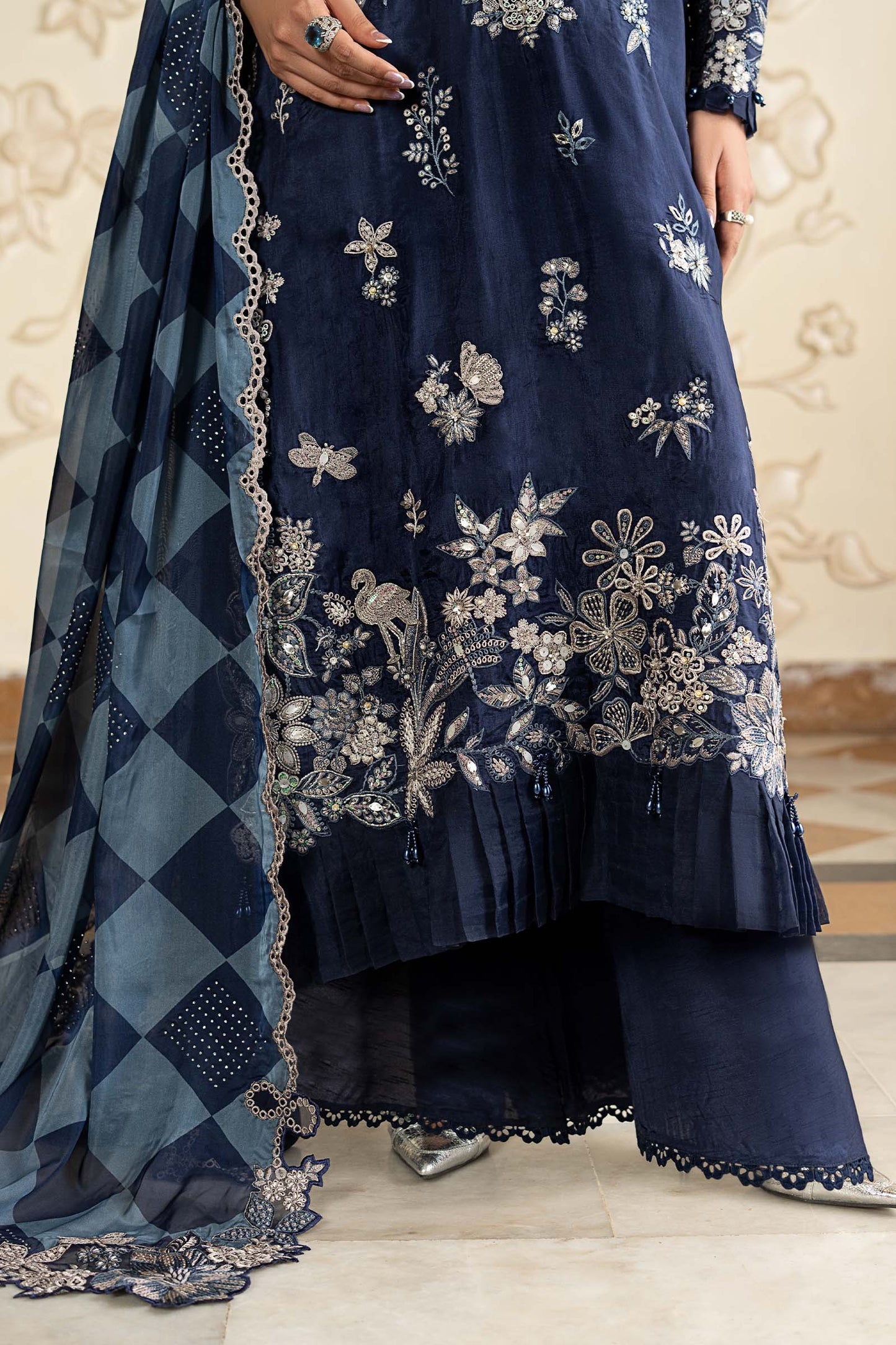 3 Piece Embroidered Tissue Silk Suit
