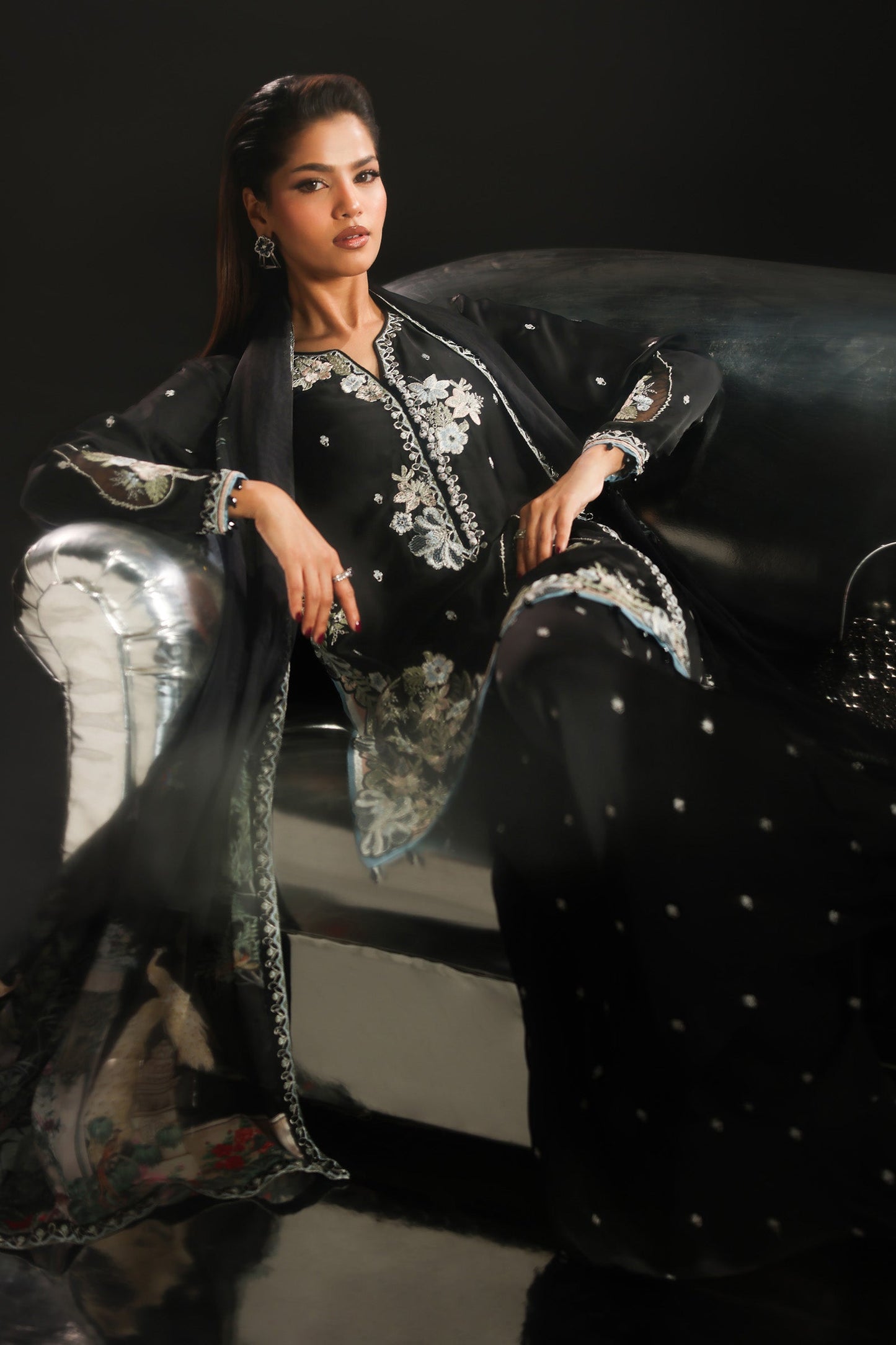 3 Piece Embroidered Charmeuse Suit