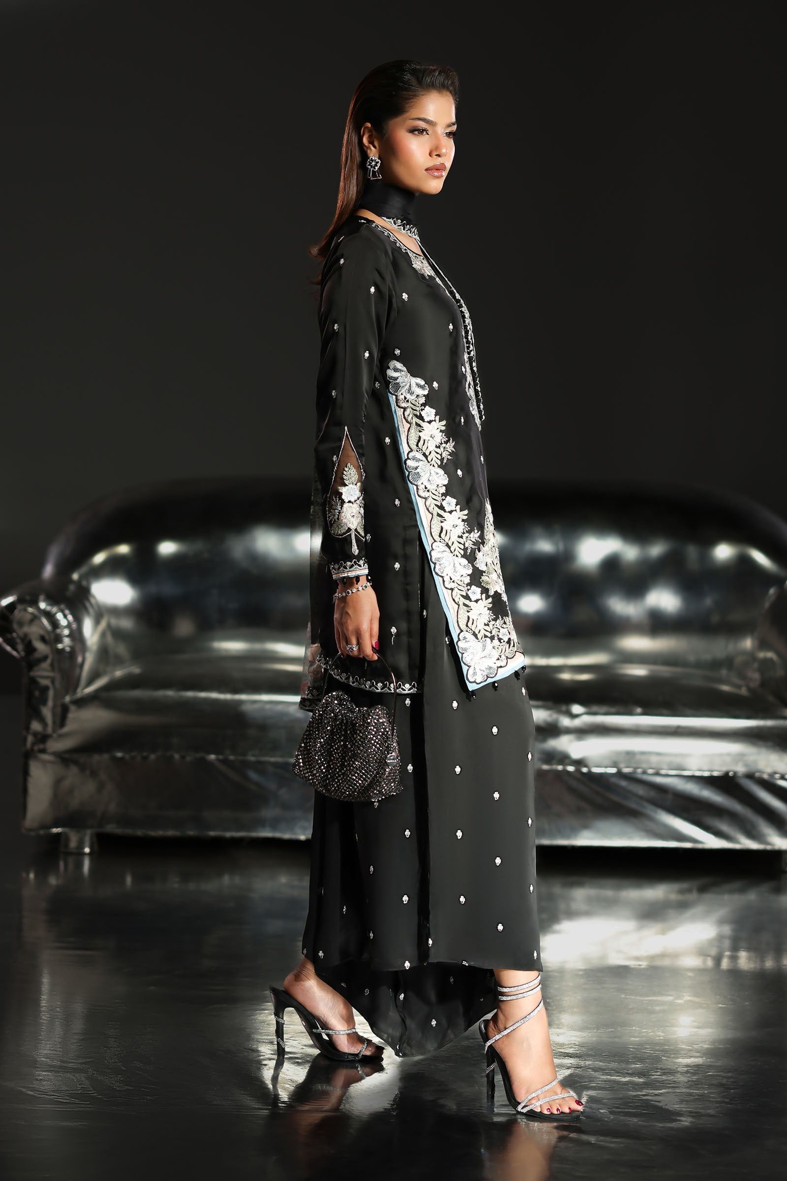 3 Piece Embroidered Charmeuse Suit