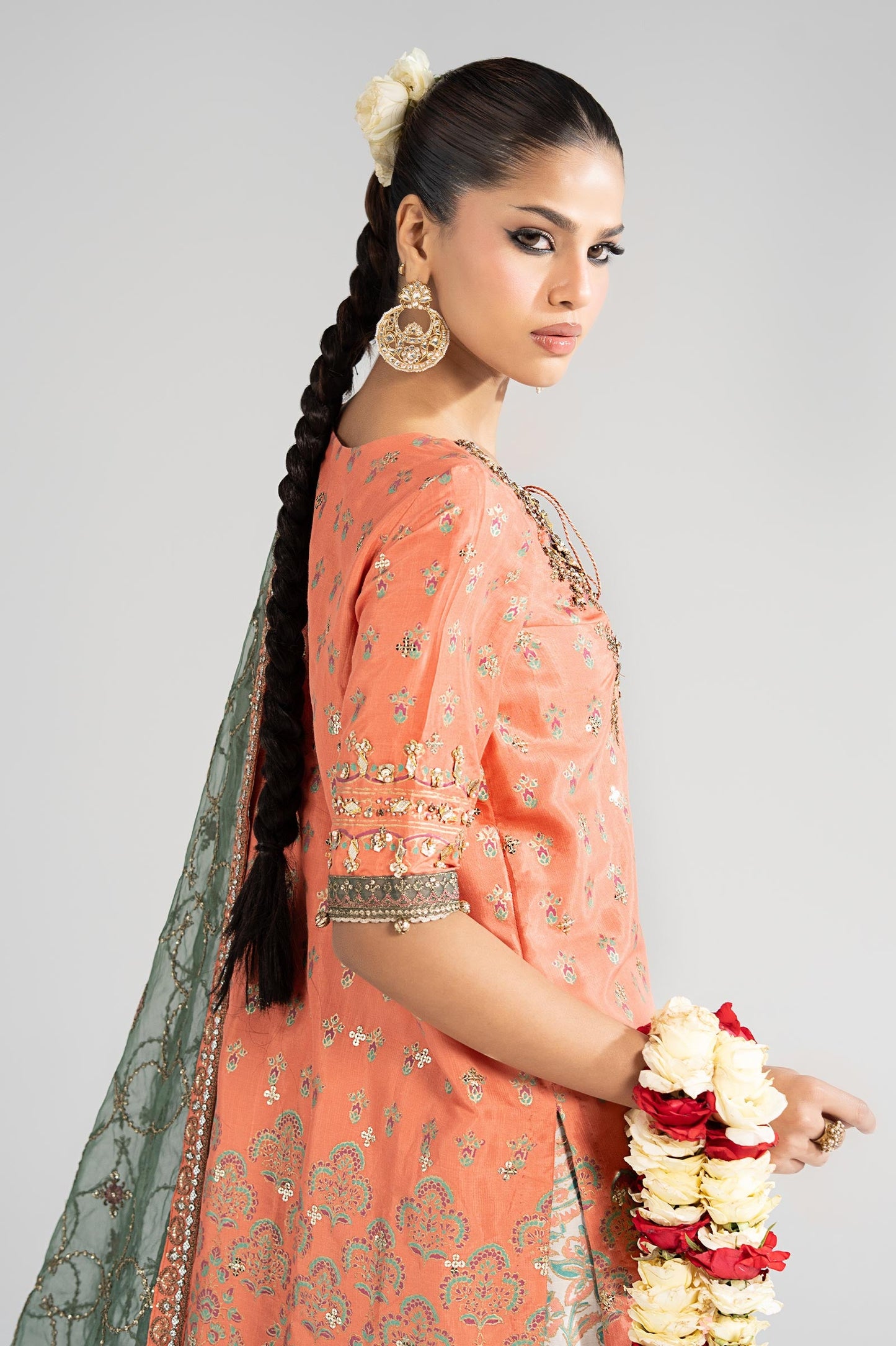 3 Piece Embroidered Raw Silk Suit