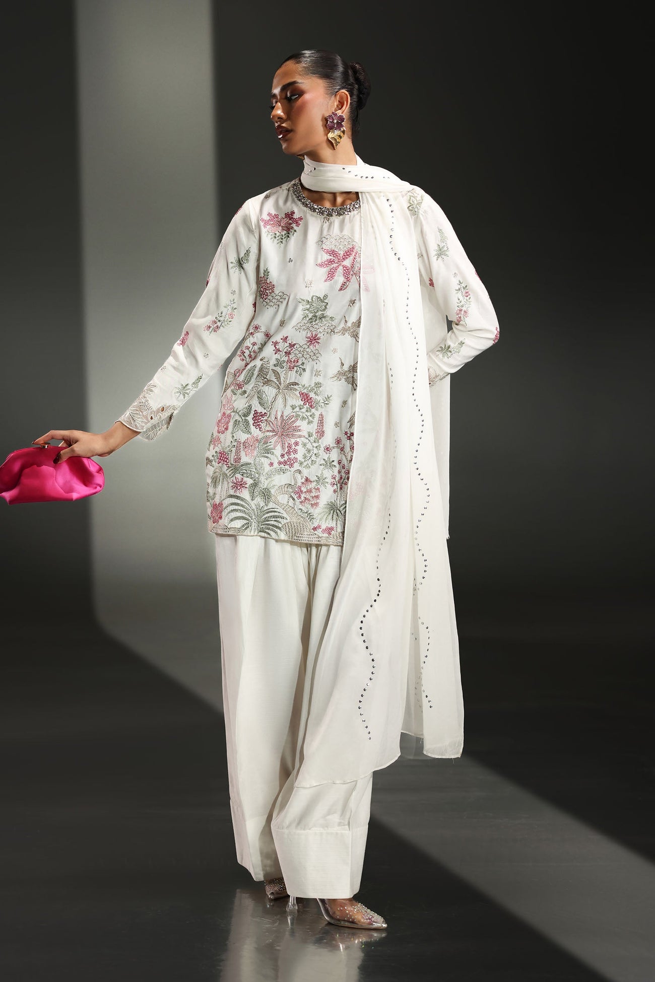 3 Piece Embroidered Raw Silk Suit
