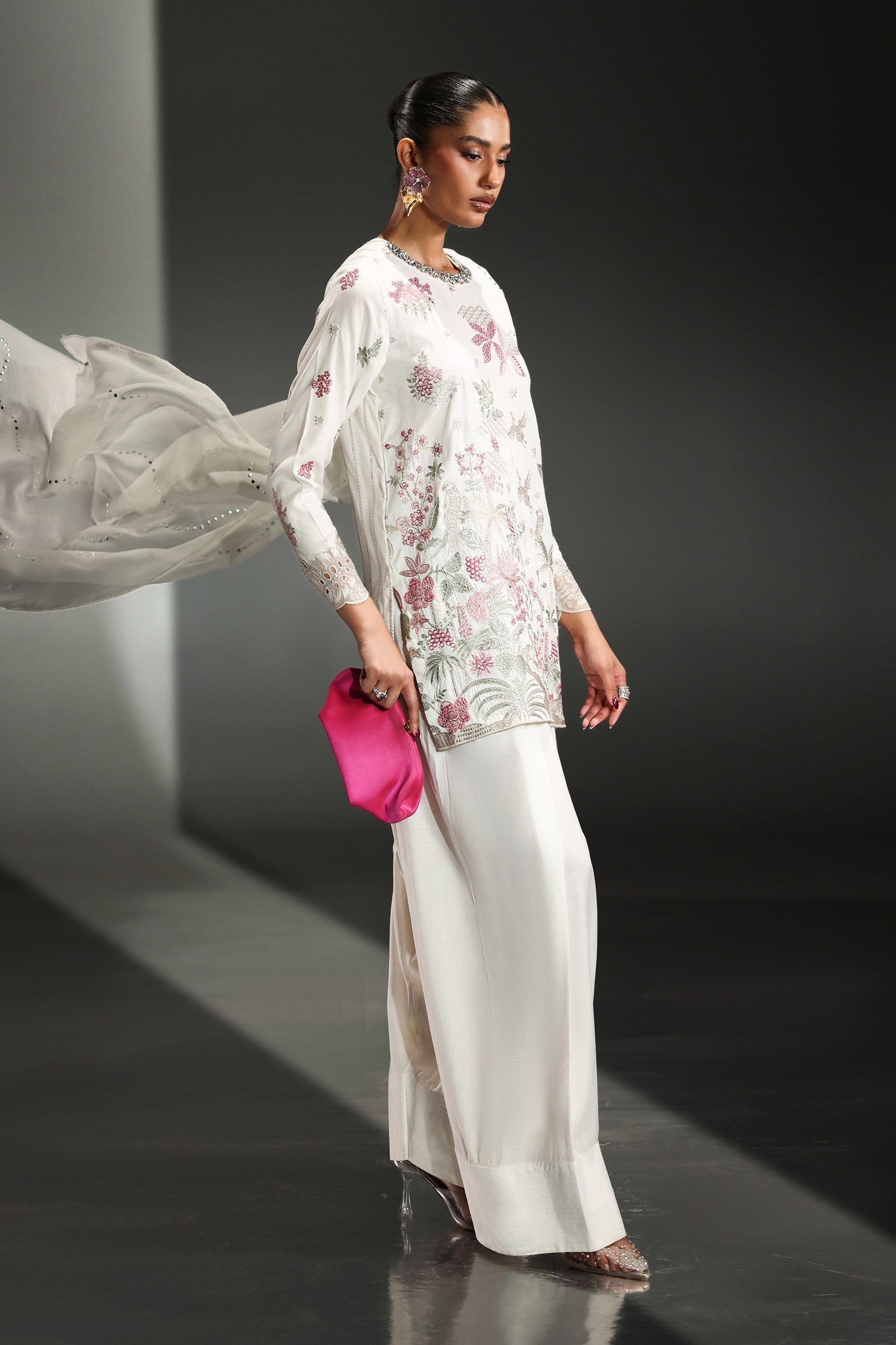 3 Piece Embroidered Raw Silk Suit