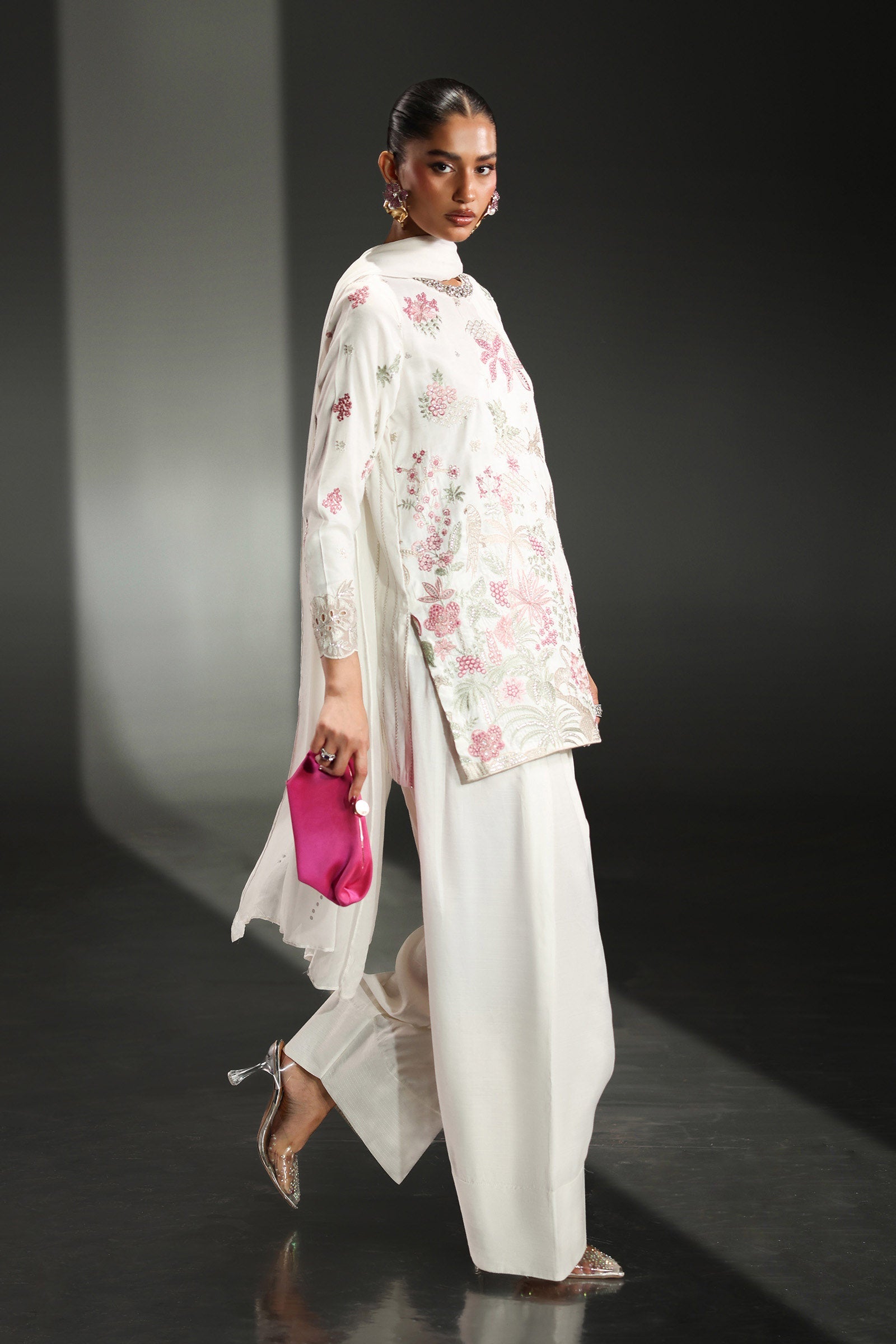 3 Piece Embroidered Raw Silk Suit