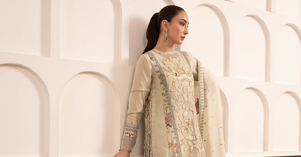 3 Piece Embroidered Raw Silk Suit