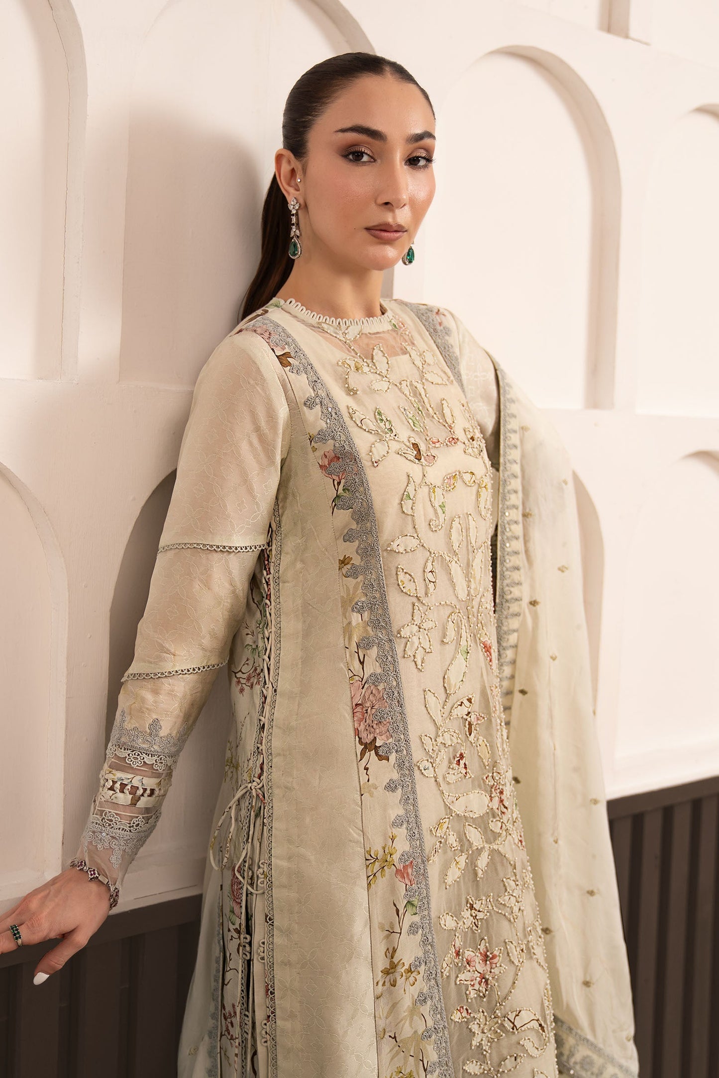 3 Piece Embroidered Raw Silk Suit