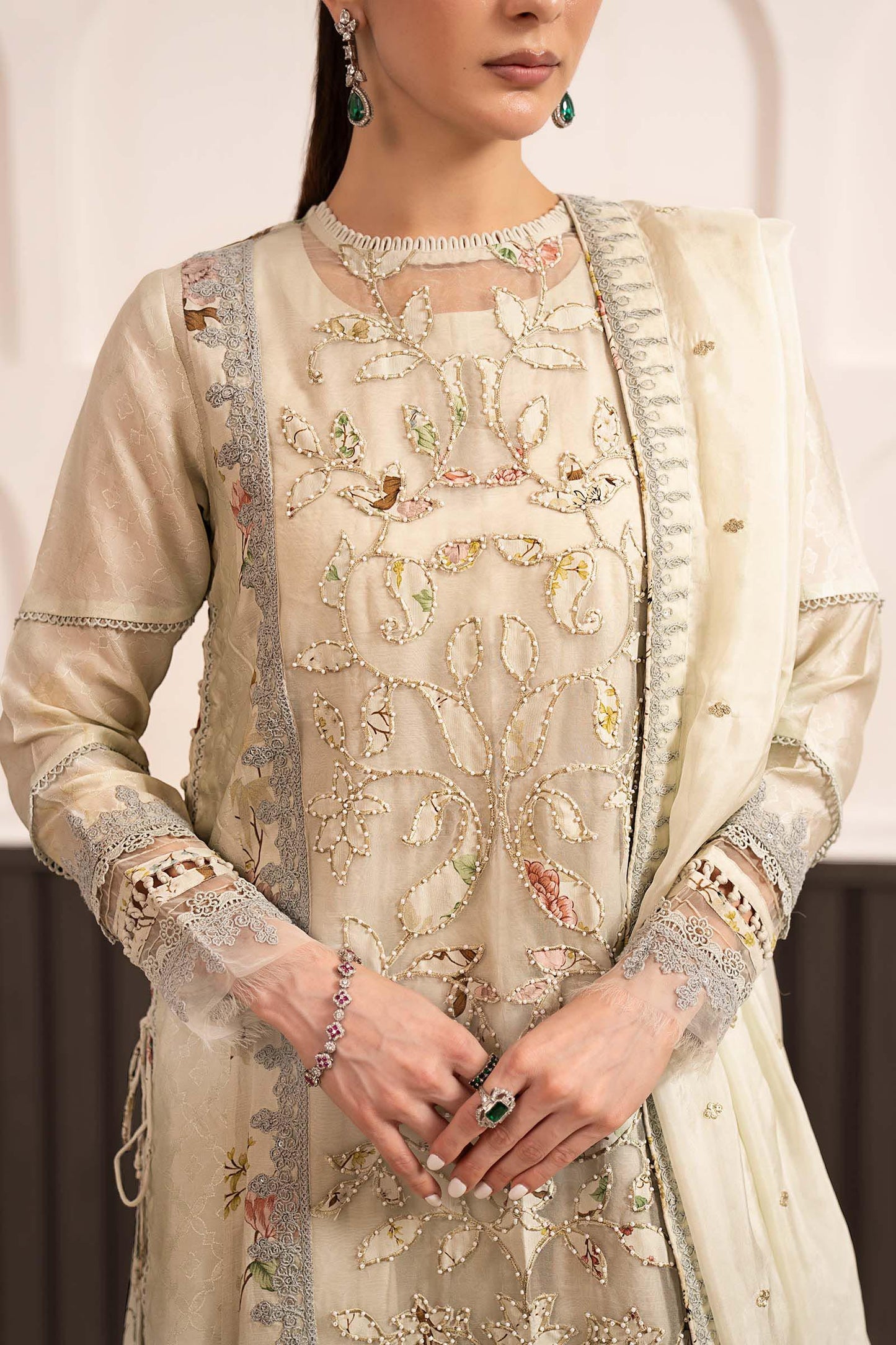 3 Piece Embroidered Raw Silk Suit