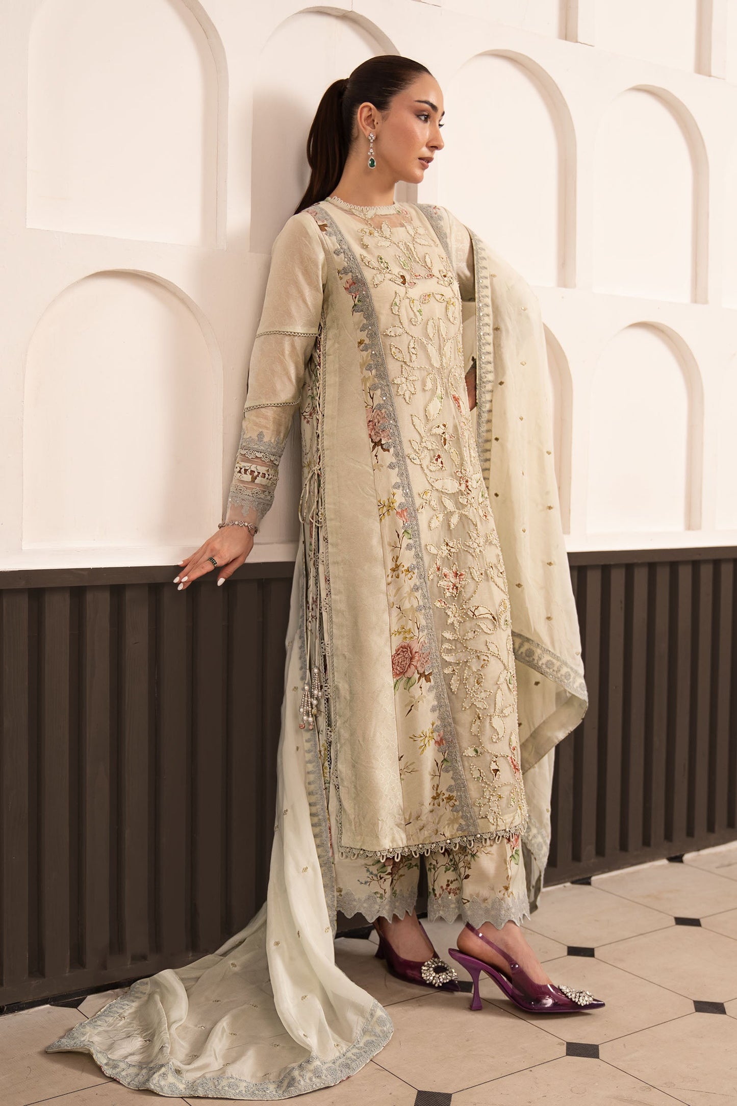 3 Piece Embroidered Raw Silk Suit