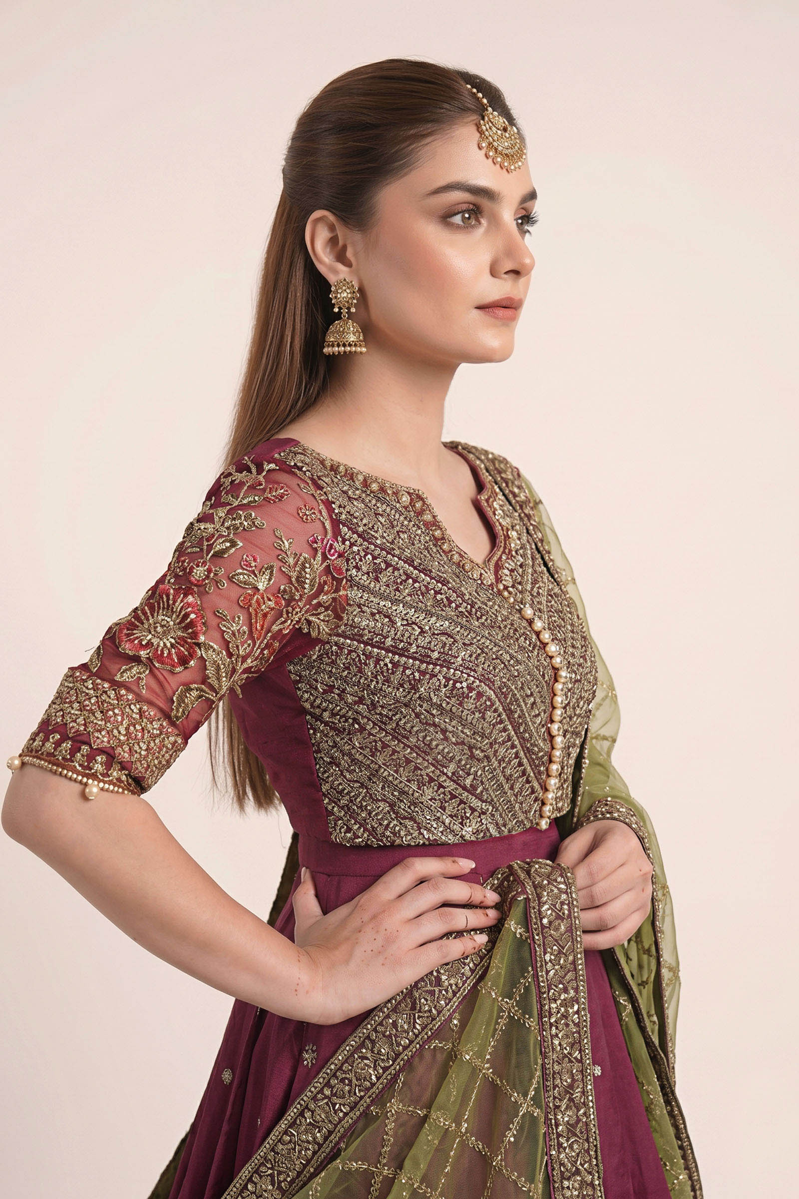 3 Piece Embroidered Raw Silk Suit