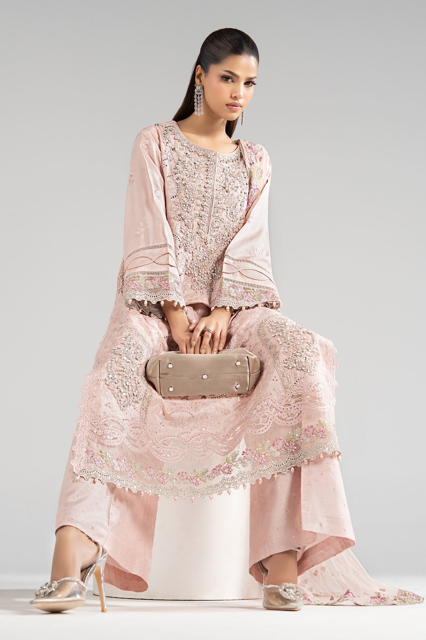 3 Piece Embroidered Tissue Silk Suit