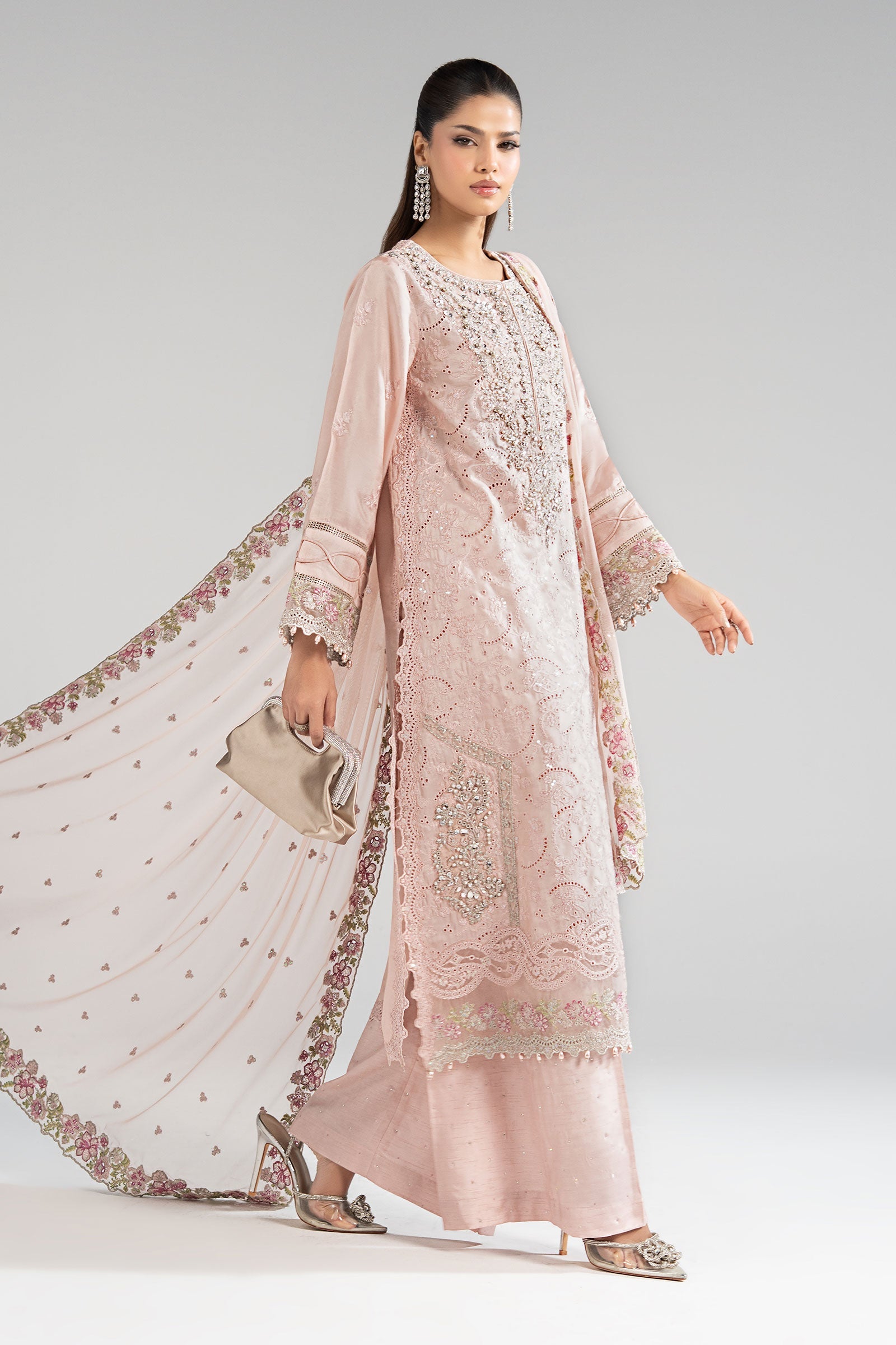 3 Piece Embroidered Tissue Silk Suit