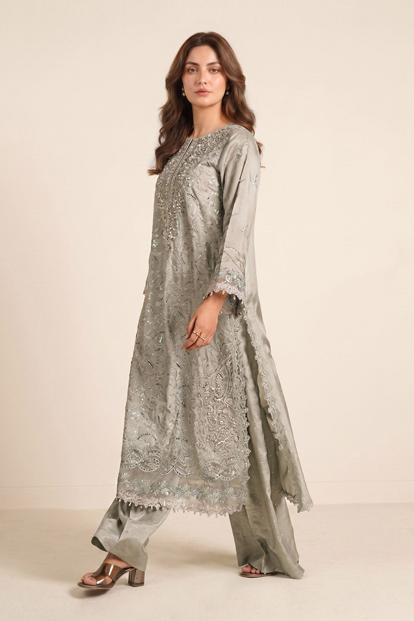 3 Piece Embroidered Tissue Silk Suit