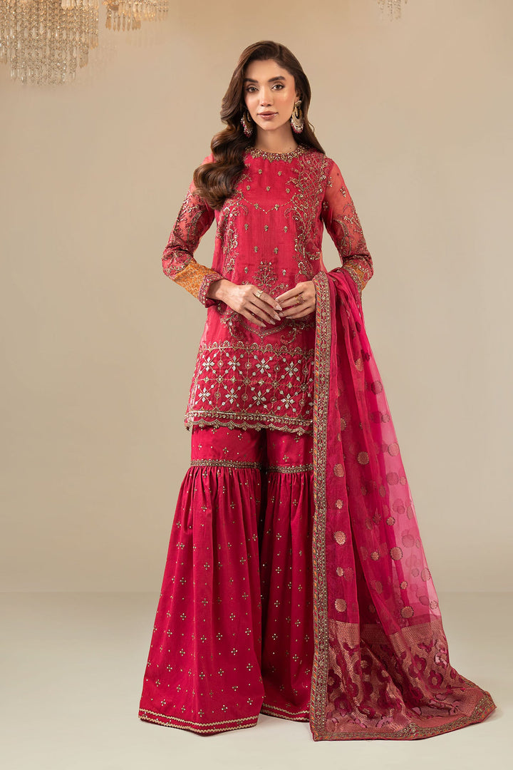 3 Piece Embroidered Organza Suit All Products SFF15R1-ESM-PNK