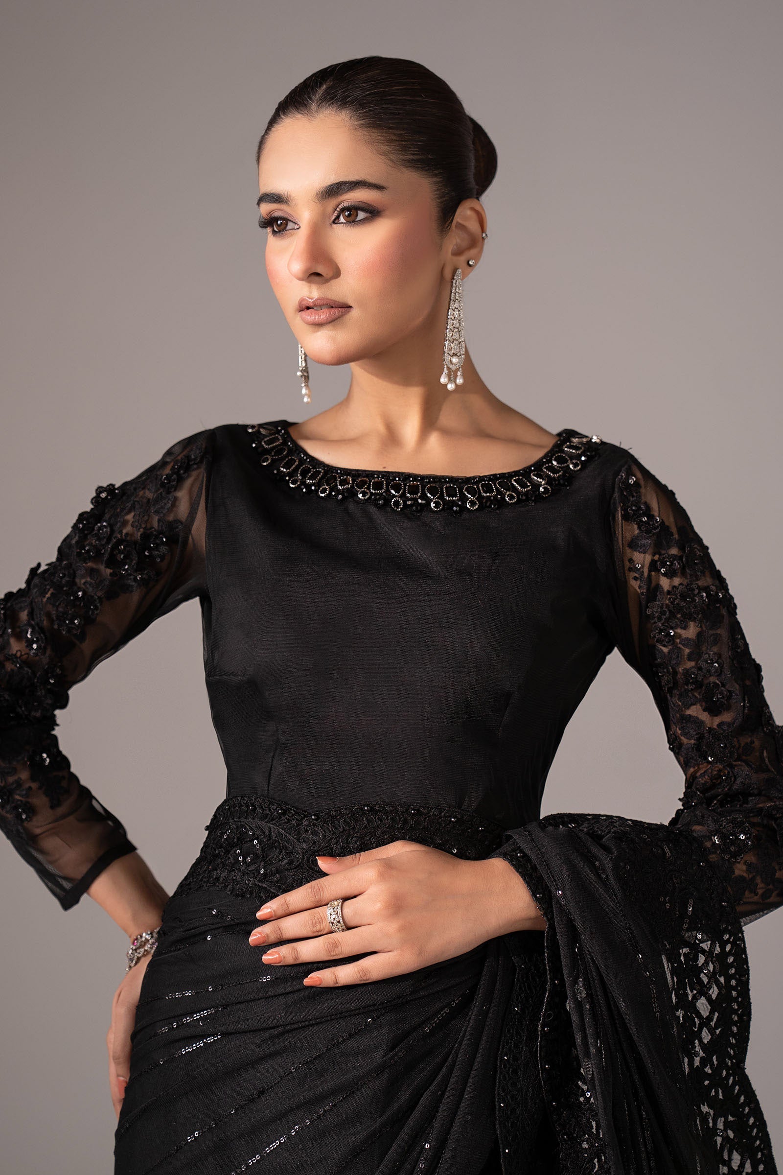 Embroidered Net Saree