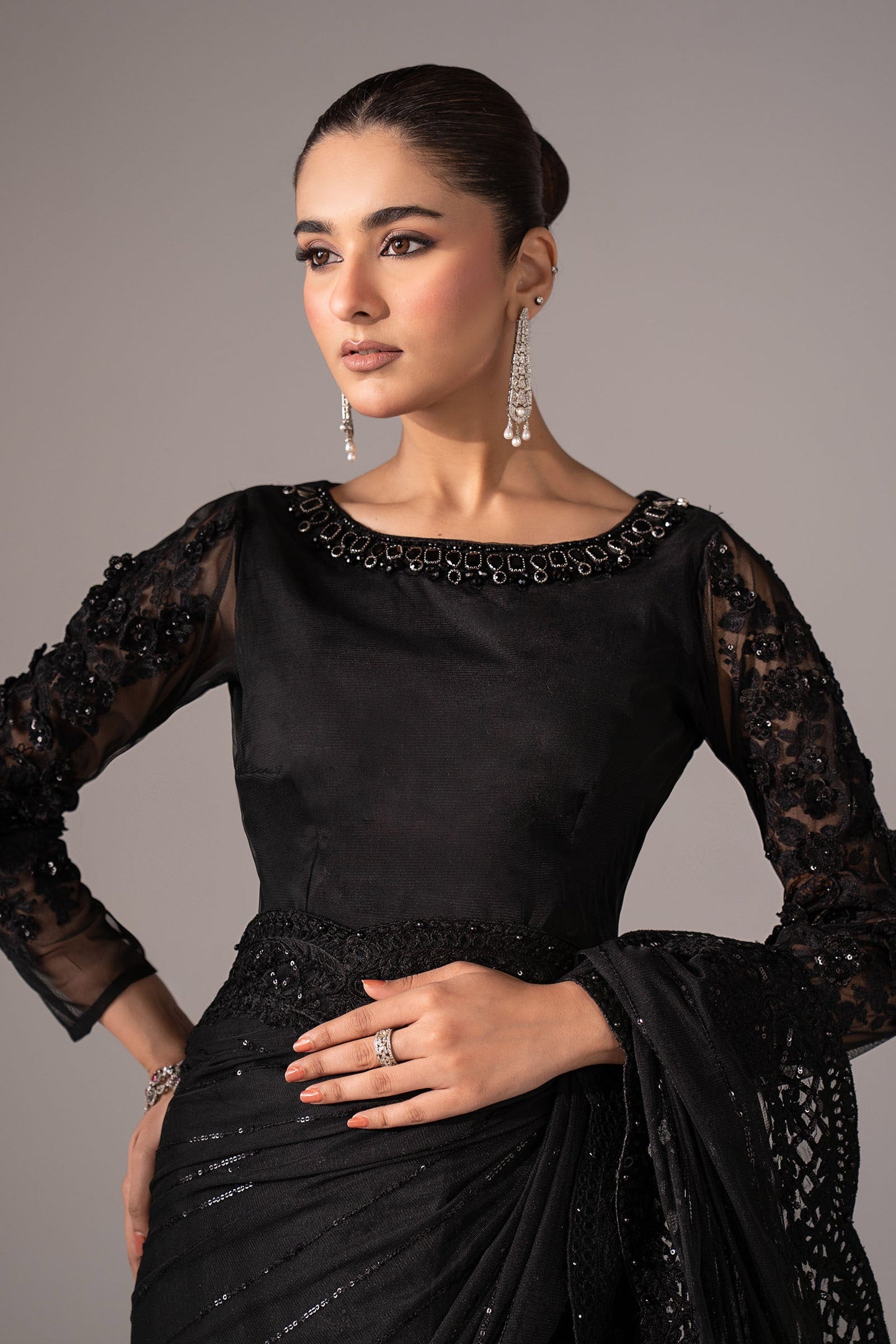 Embroidered Net Saree