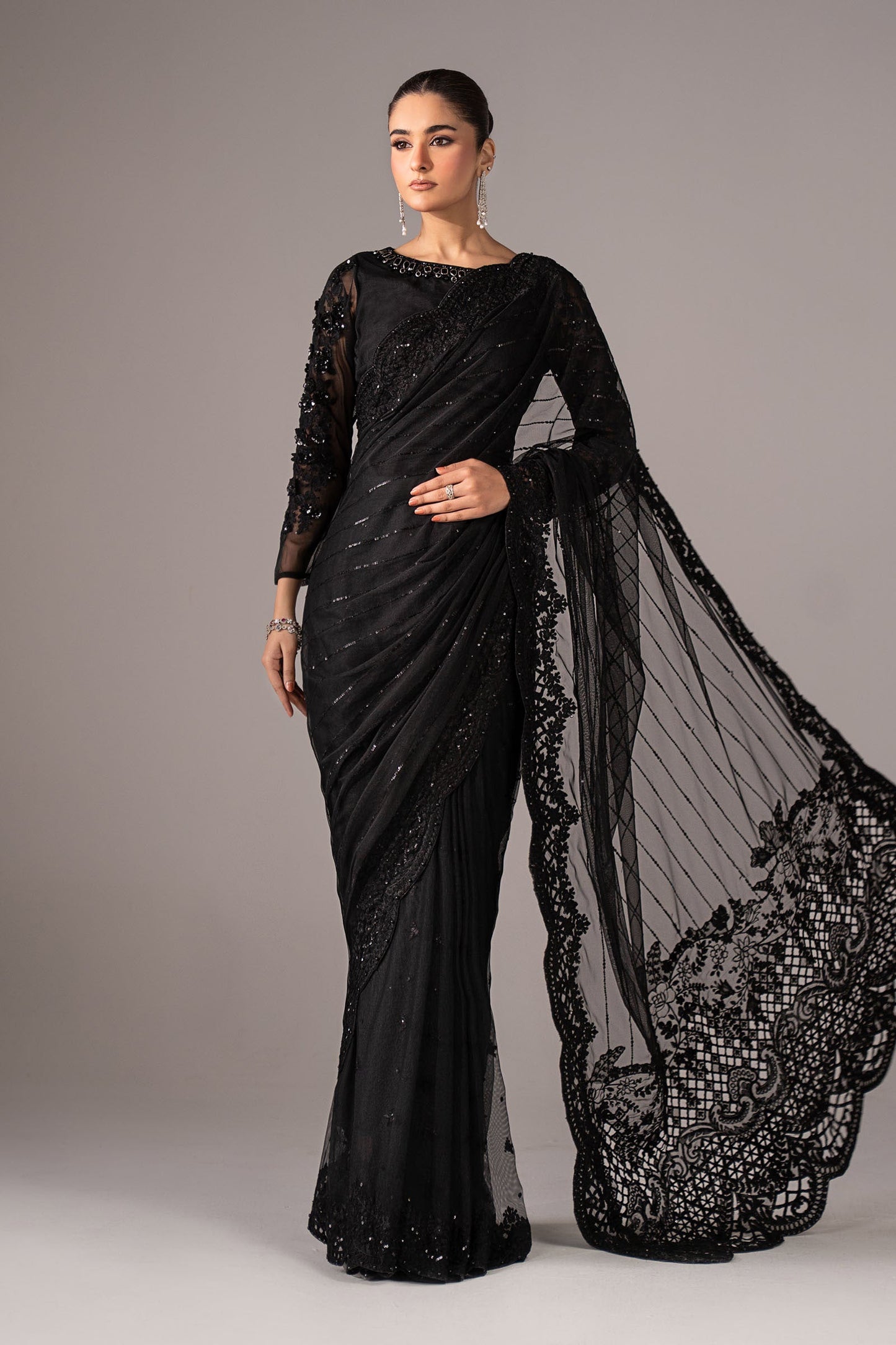 Embroidered Net Saree