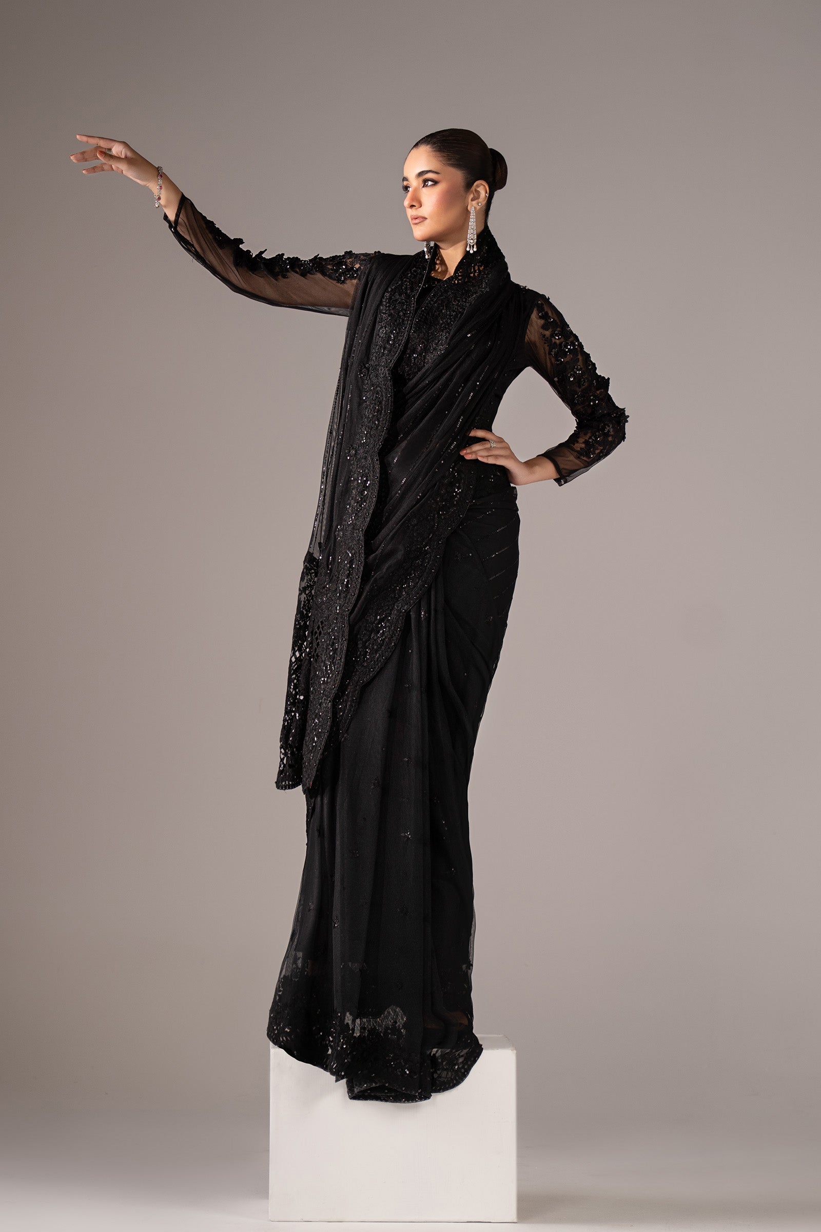 Embroidered Net Saree