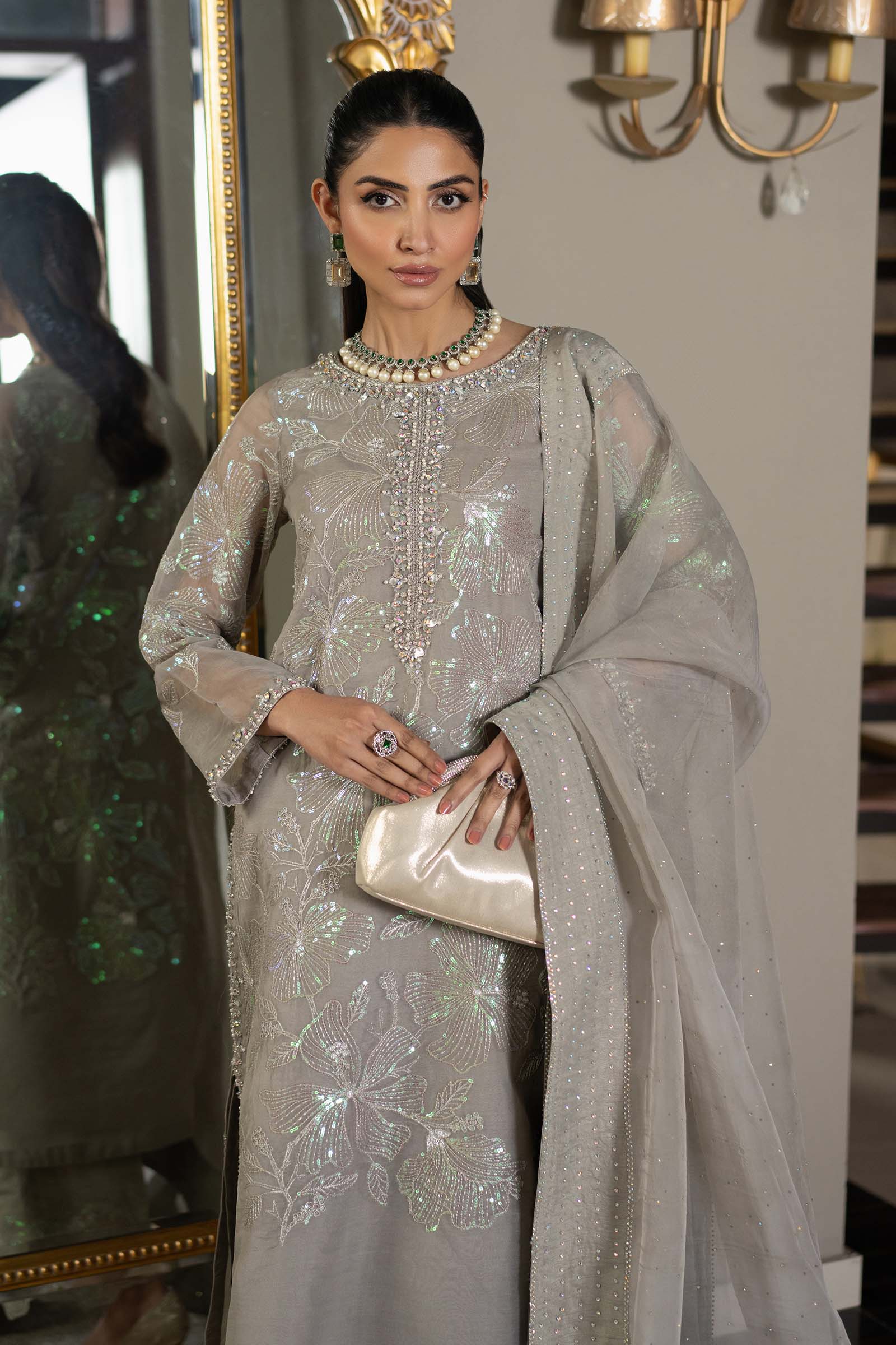 3 Piece Embroidered Organza Suit