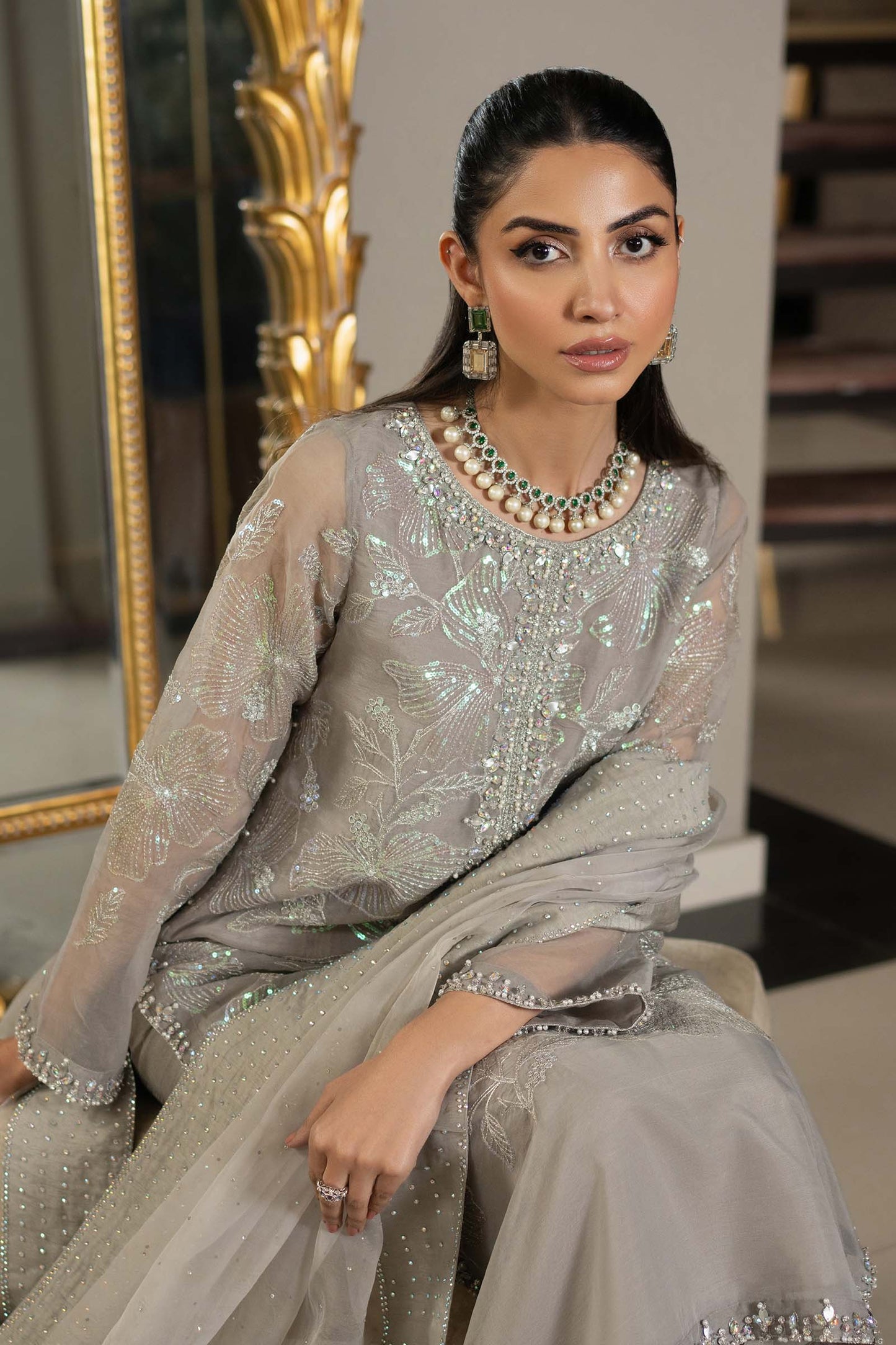 3 Piece Embroidered Organza Suit