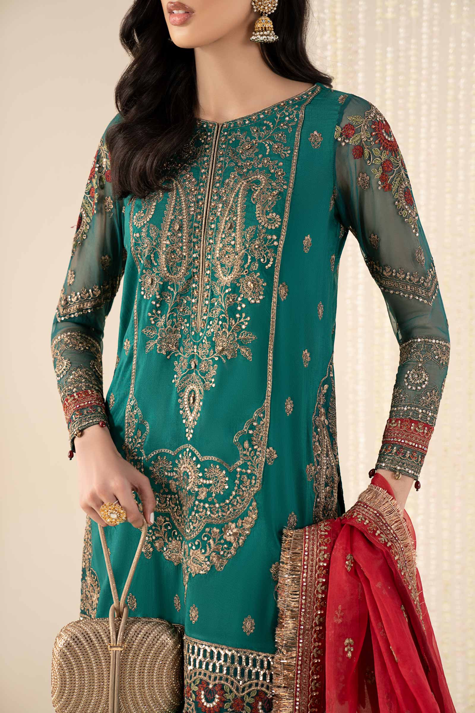 3 Piece Embroidered Raw Silk Suit