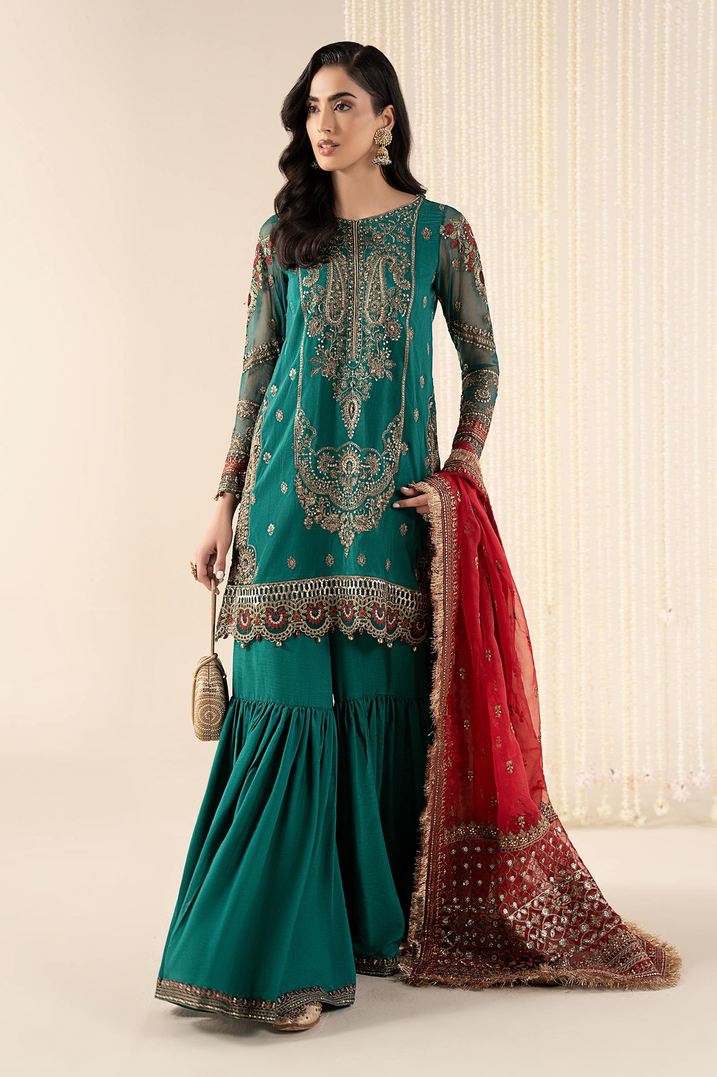 3 Piece Embroidered Raw Silk Suit