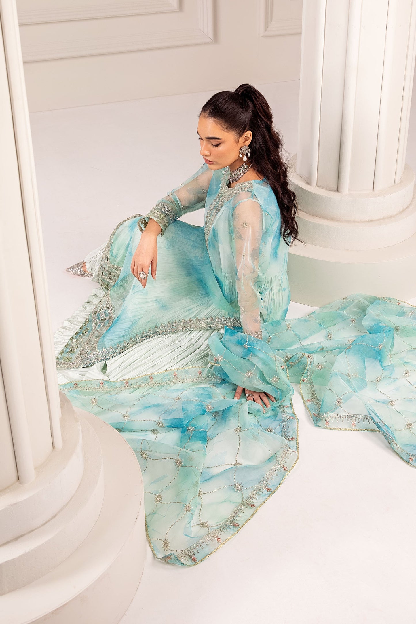 3 Piece Embroidered Organza Suit