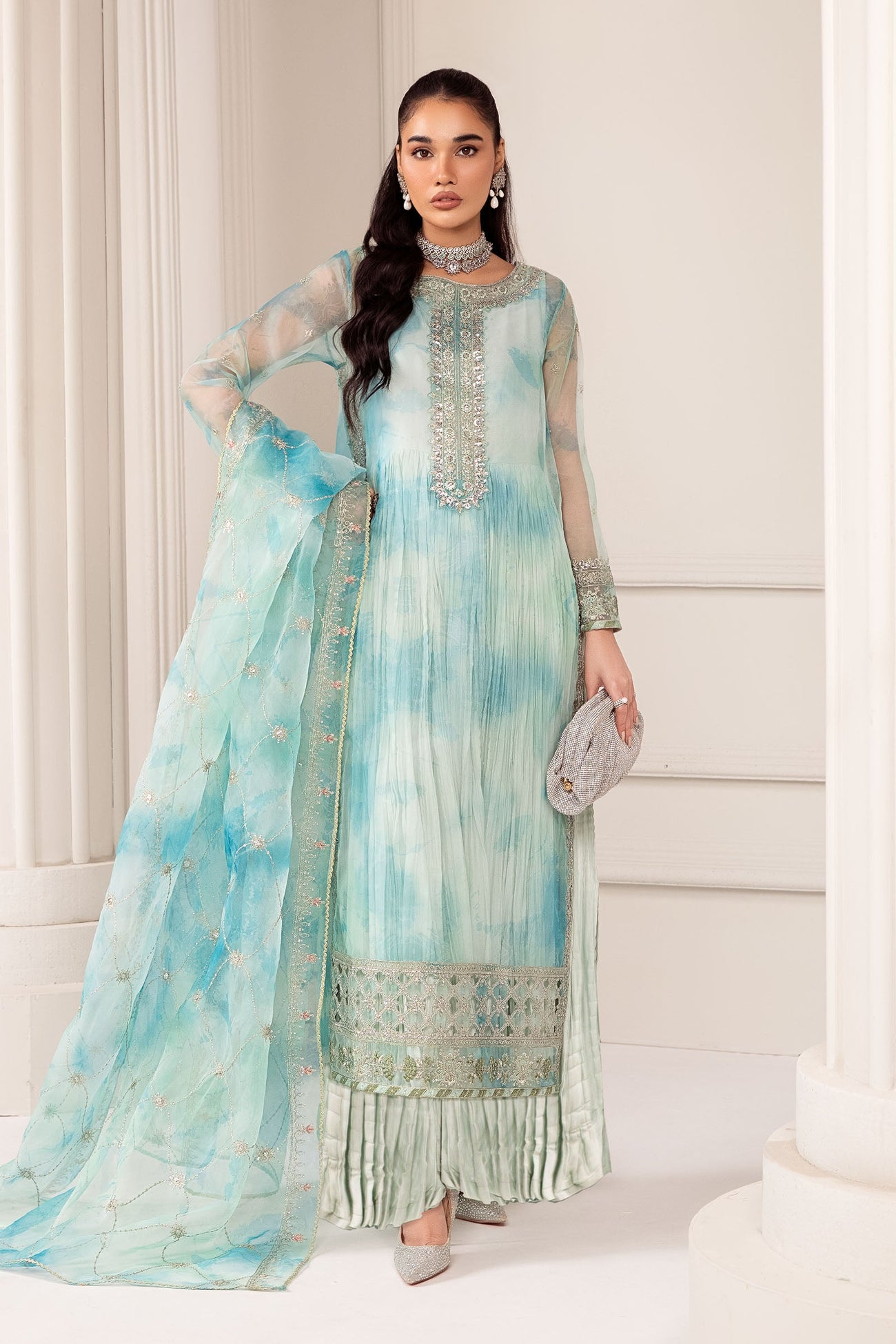 3 Piece Embroidered Organza Suit