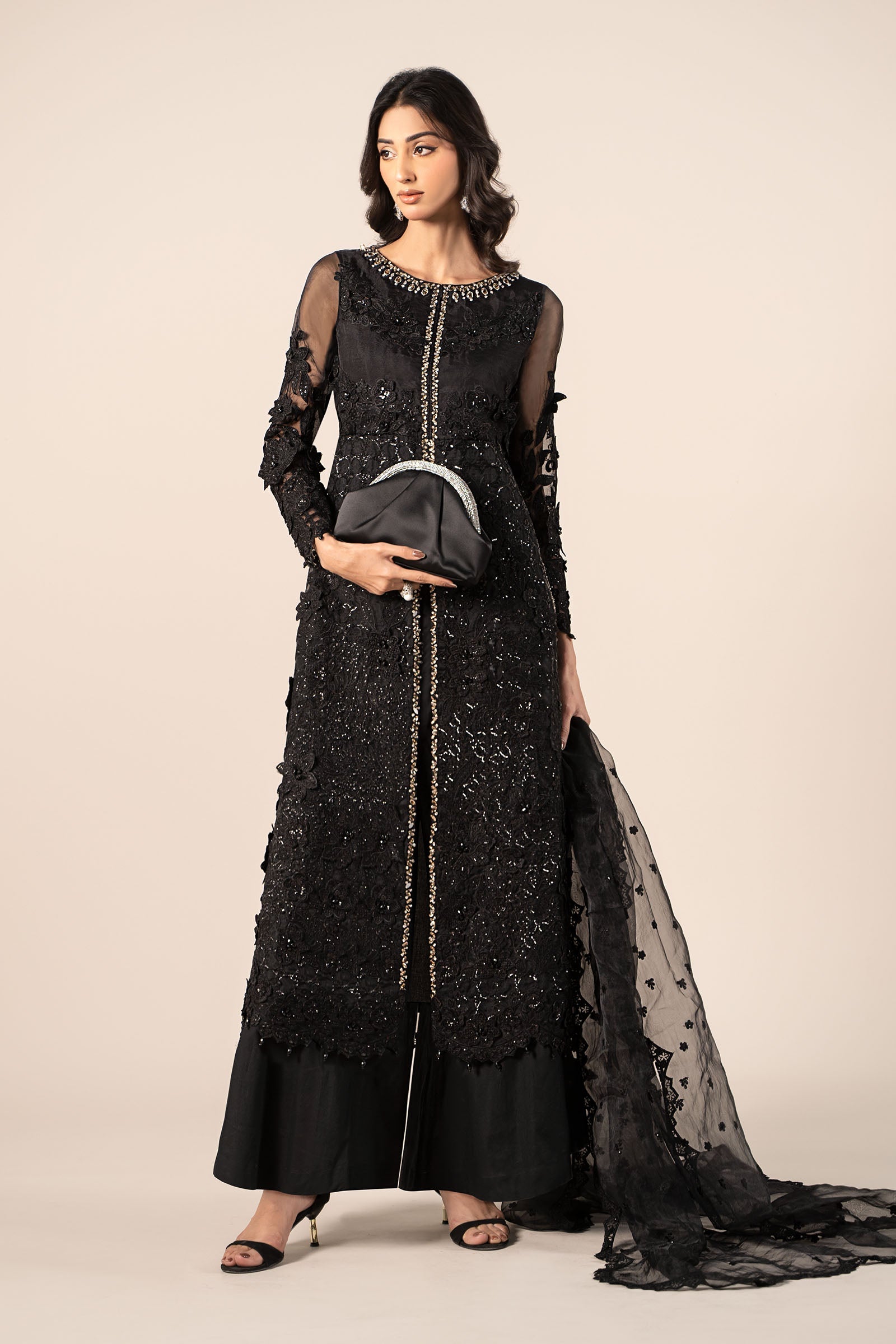 3 Piece Embroidered Organza Suit