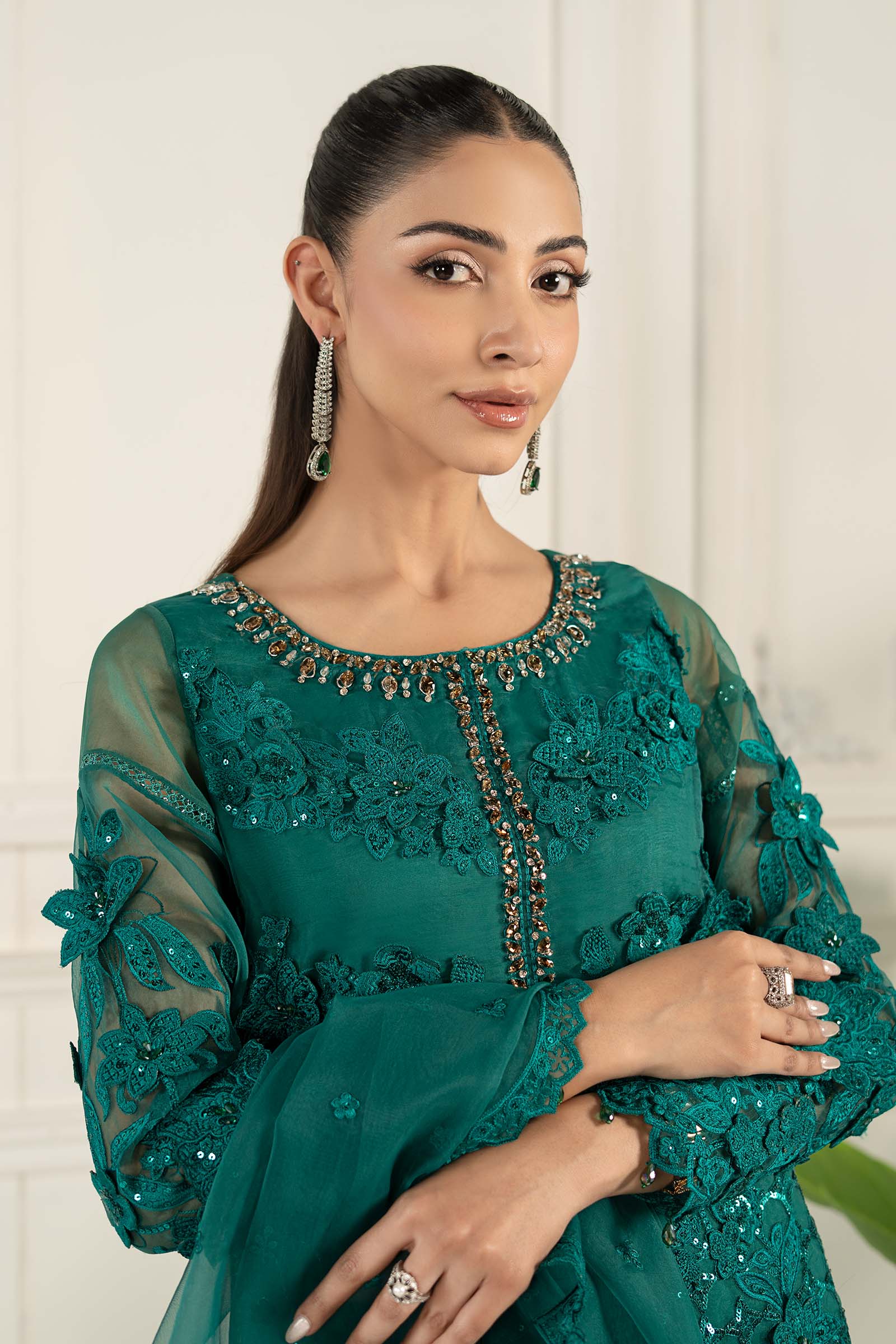 3 Piece Embroidered Organza Suit