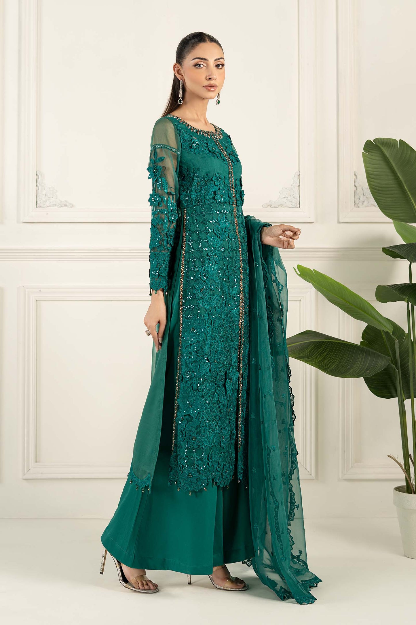 3 Piece Embroidered Organza Suit