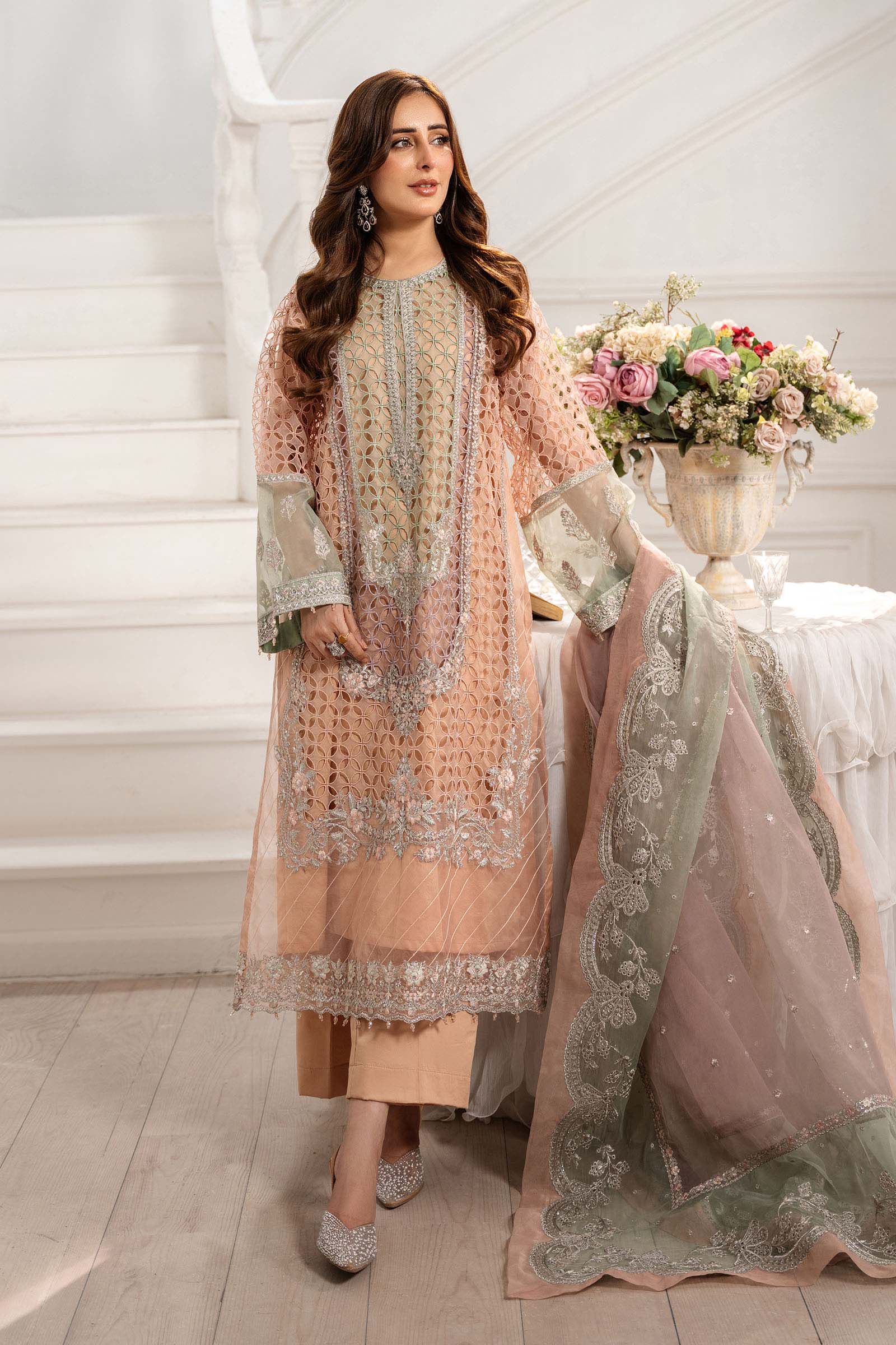 3 Piece Embroidered Organza Suit