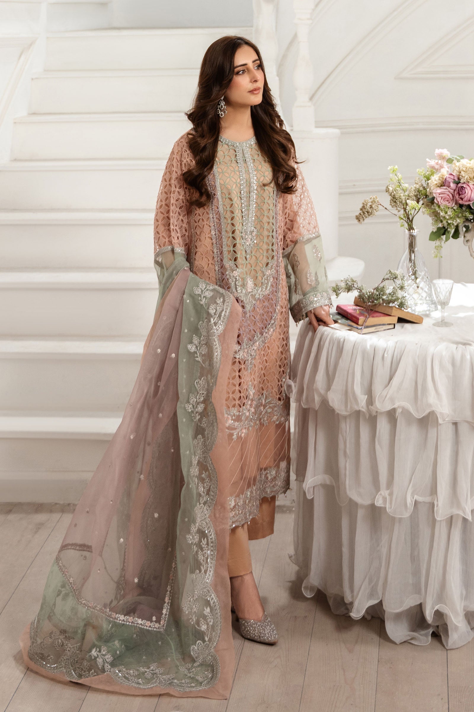 3 Piece Embroidered Organza Suit