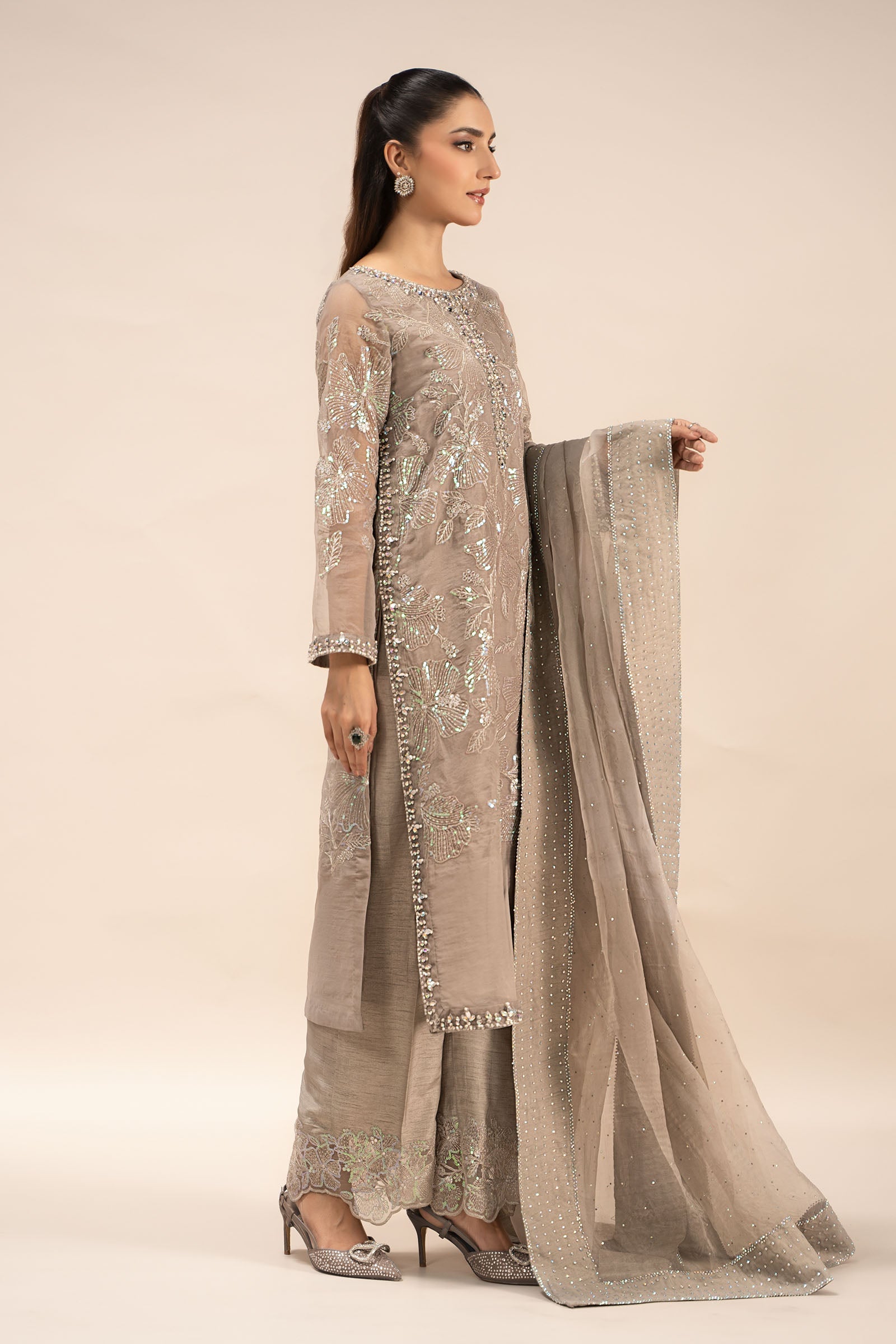 3 Piece Embroidered Organza Suit