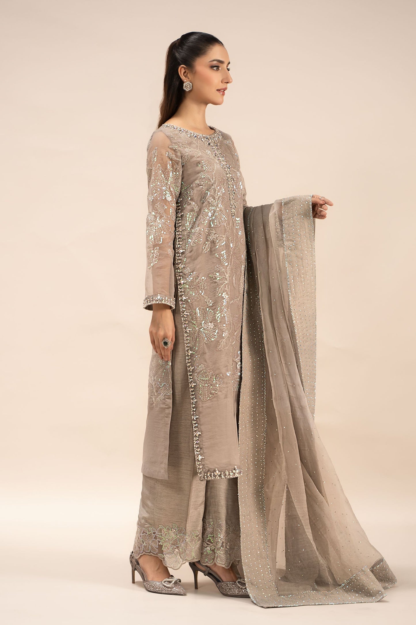 3 Piece Embroidered Organza Suit