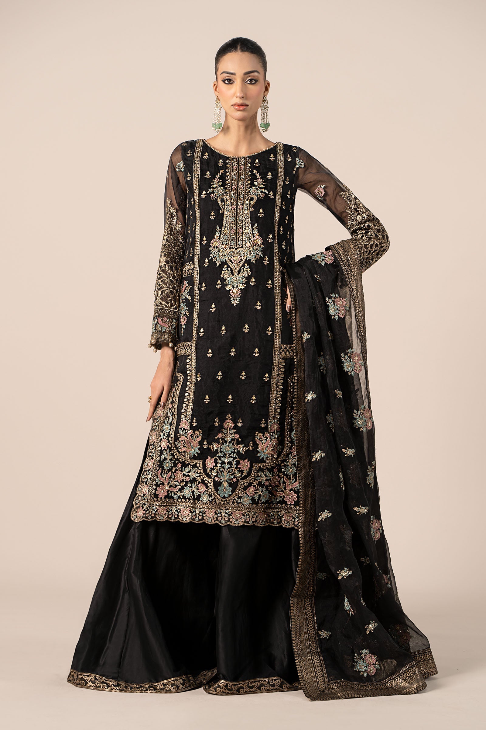 3 Piece Embroidered Organza Suit
