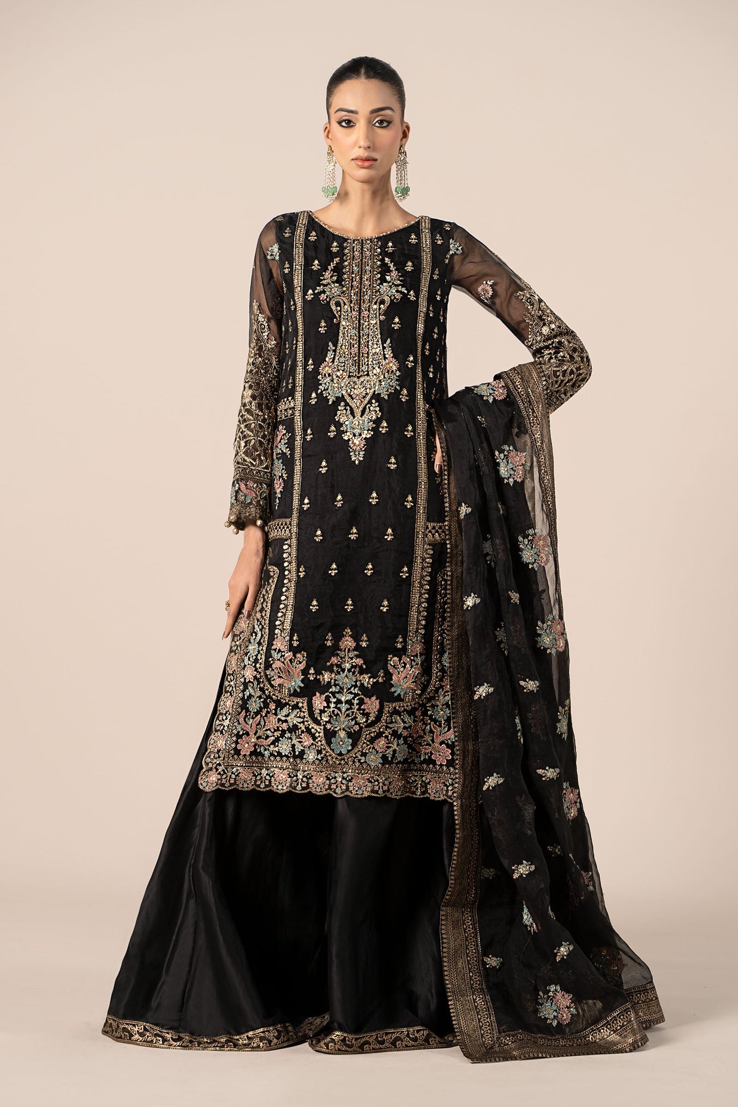 3 Piece Embroidered Organza Suit