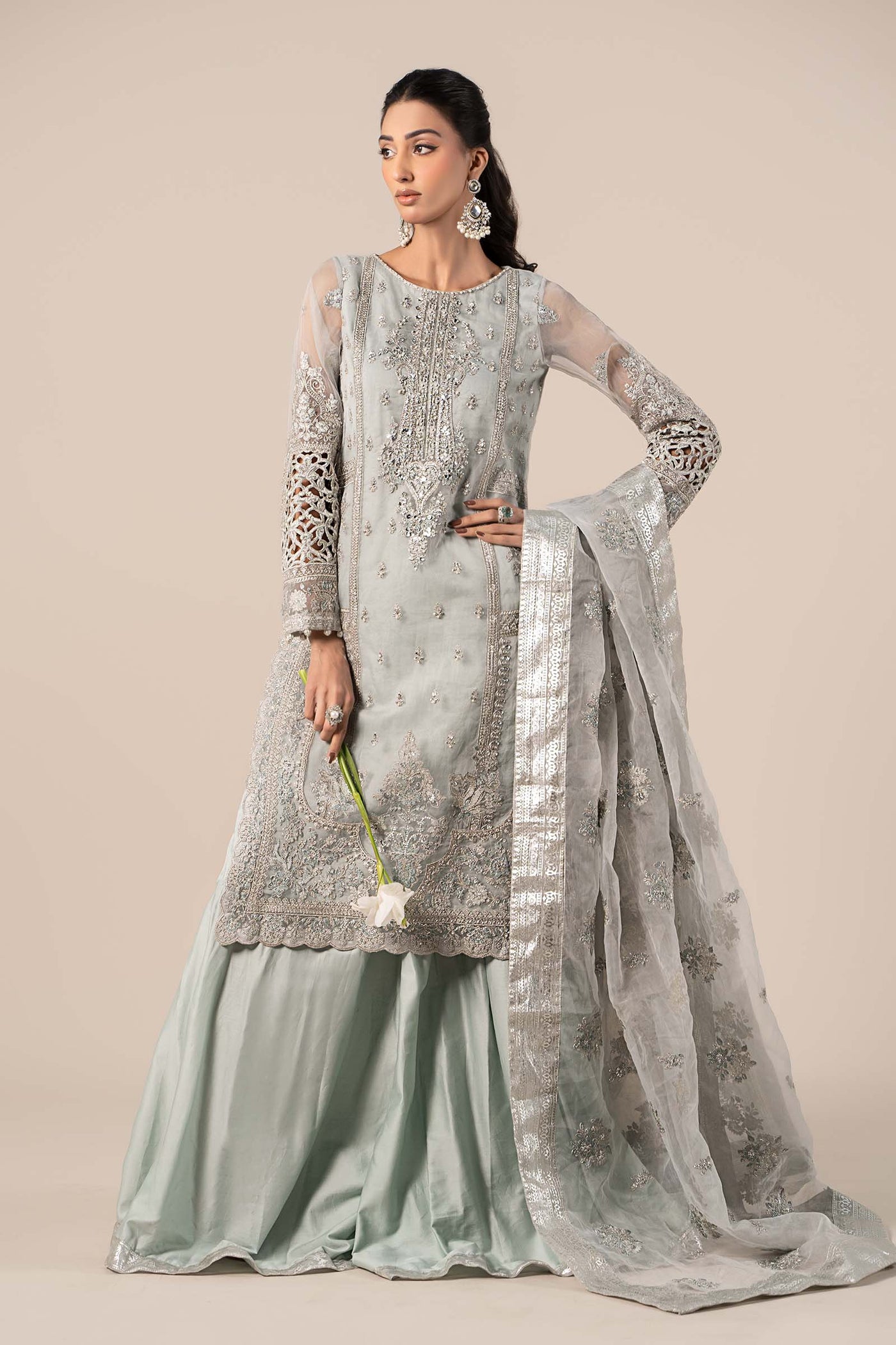 3 Piece Embroidered Organza Suit