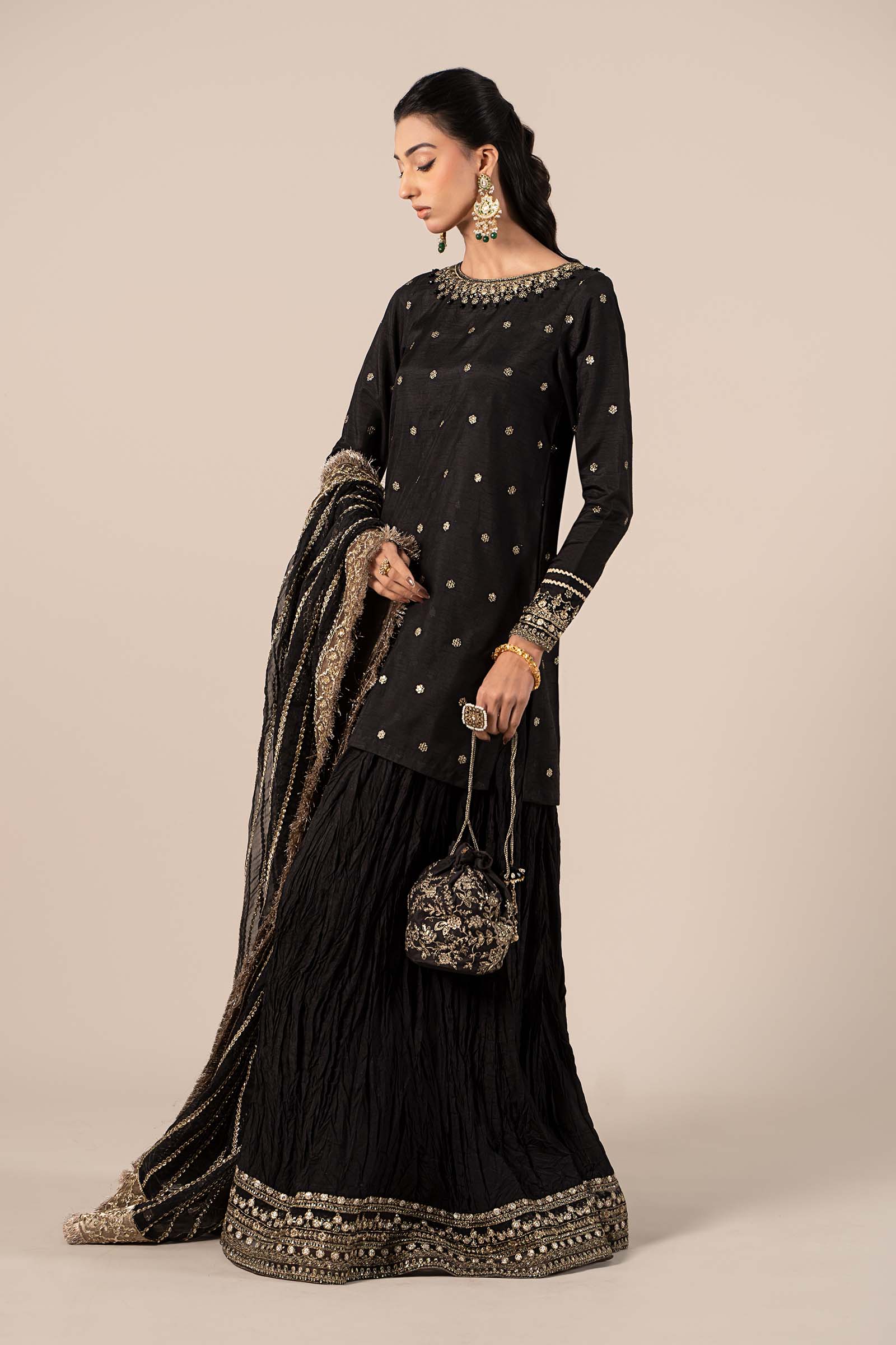 3 Piece Embroidered Raw Silk Suit